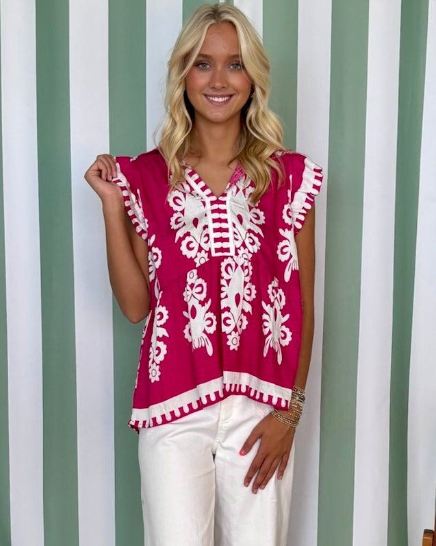 Happy Hour Hot Pink Abstract Top-Shop-Womens-Boutique-Clothing