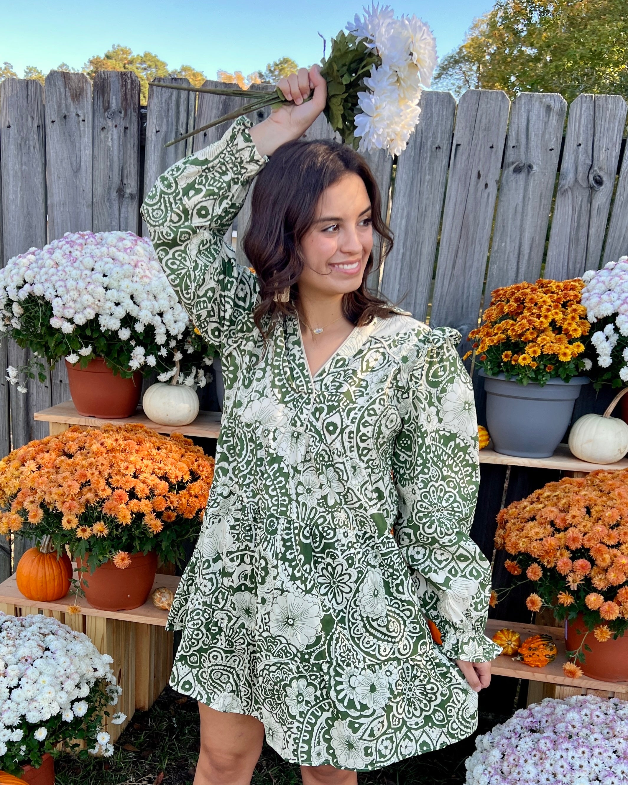 Crisp Breeze Olive Mix Floral Poplin Dress-Shop-Womens-Boutique-Clothing