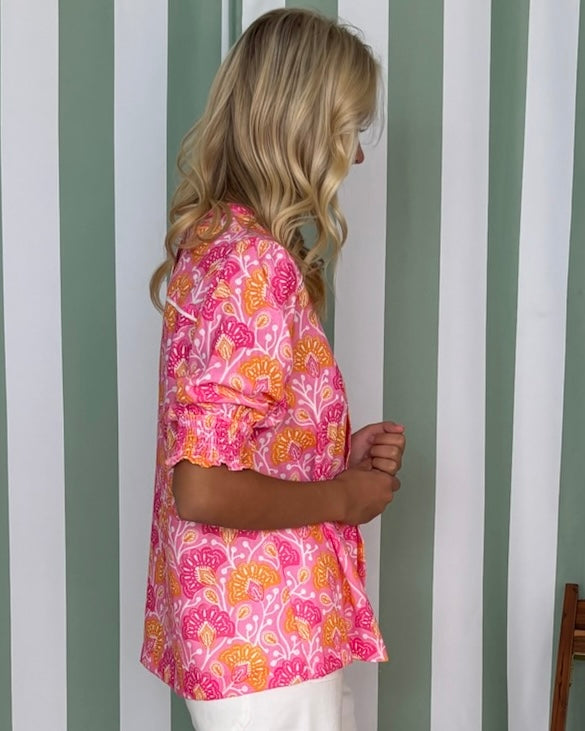 Bright Moments Pink Mix Floral Smocked Top-Shop-Womens-Boutique-Clothing