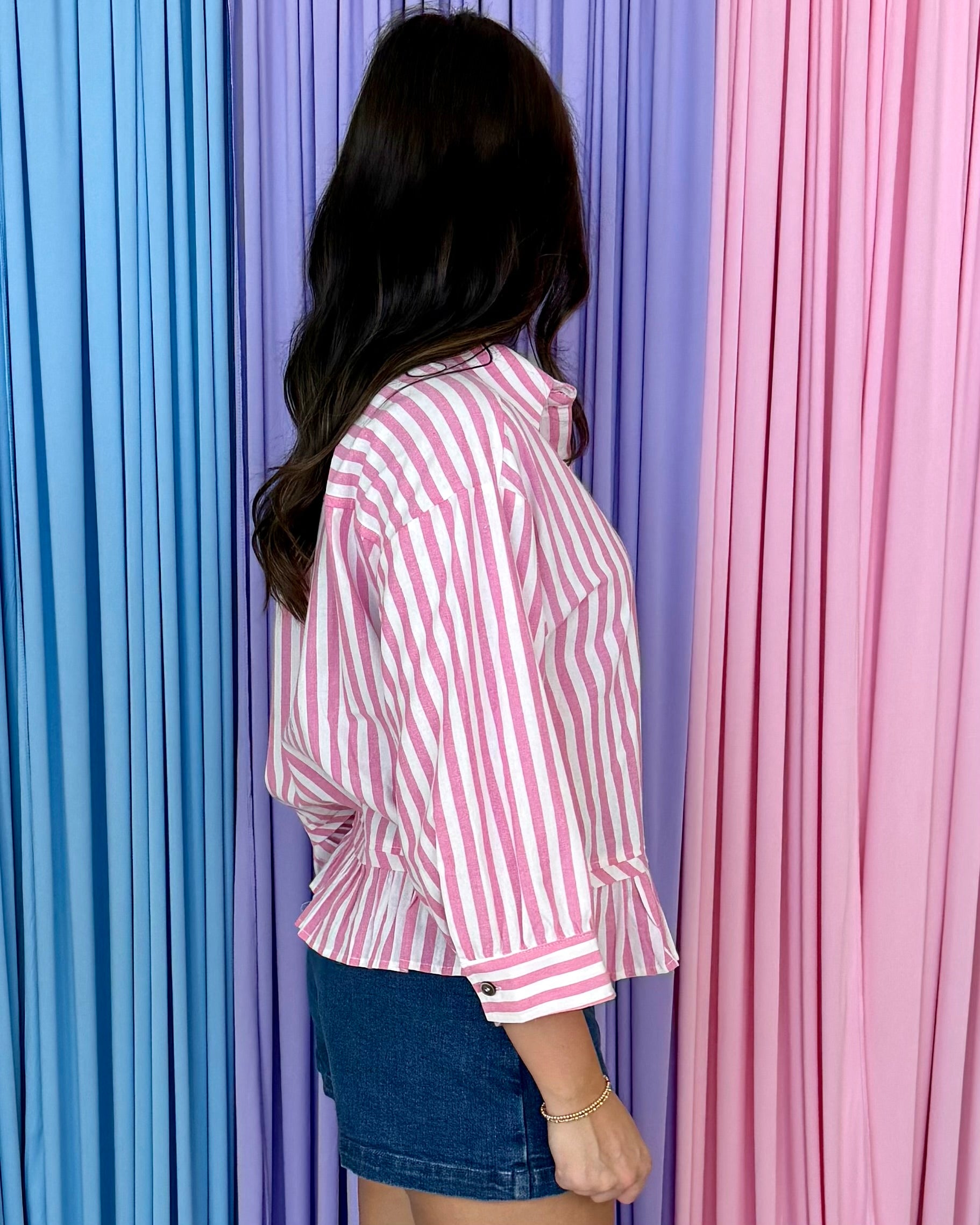 In Bloom Bubble Gum Striped Pleated Top-Shop-Womens-Boutique-Clothing
