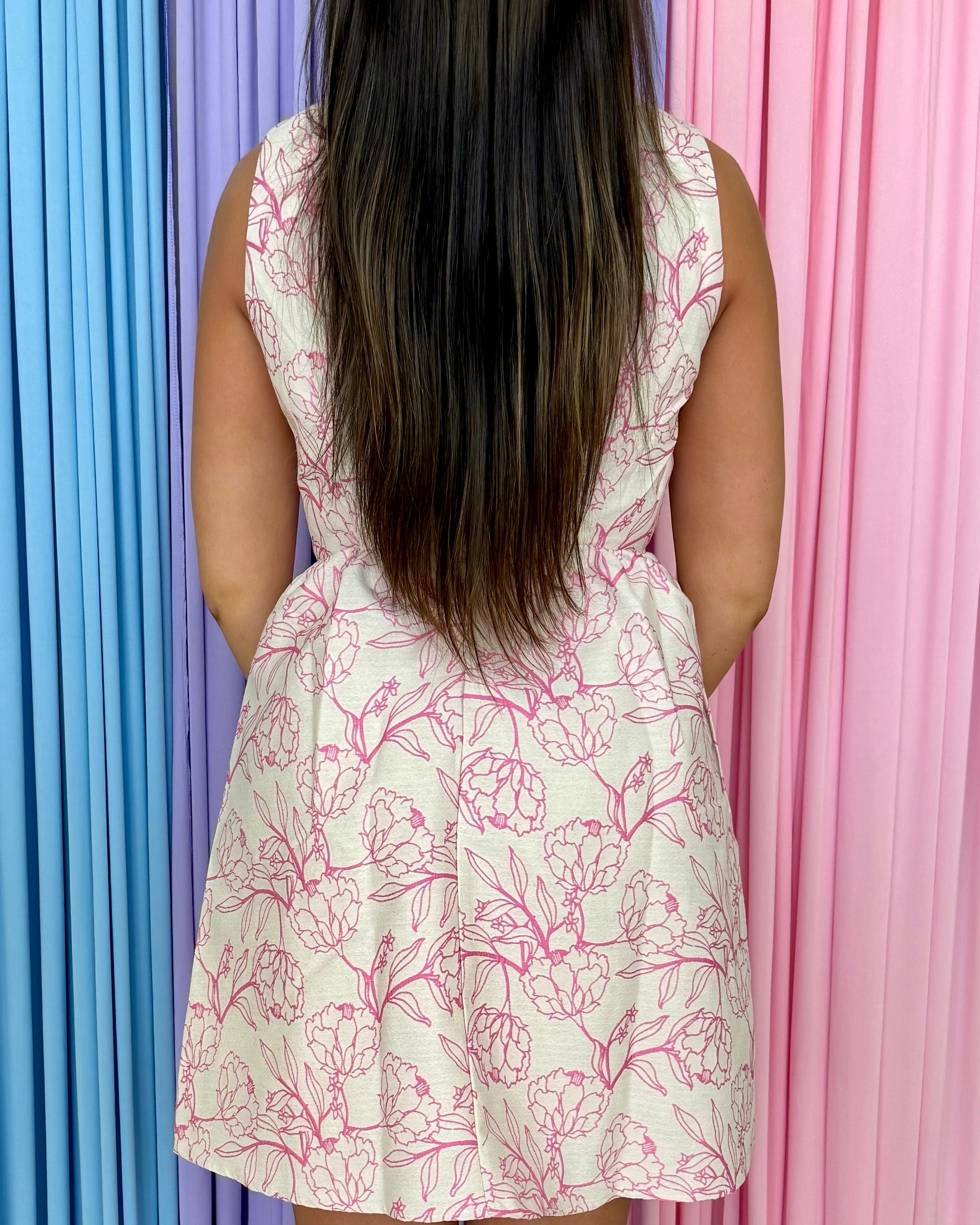 Purely Chic Pink Sleeveless Floral Jacquard Dress-Shop-Womens-Boutique-Clothing