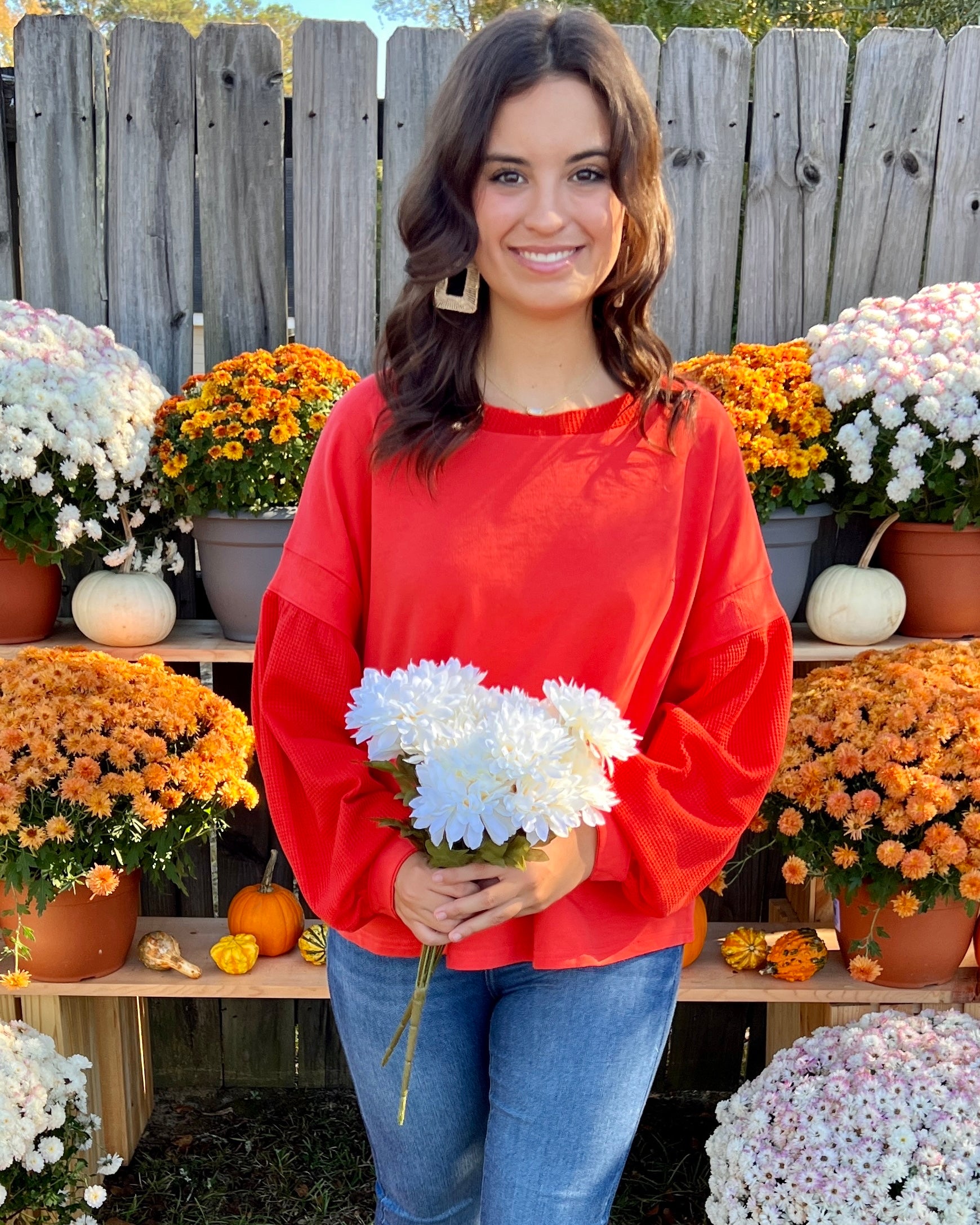 Rainy Days Orange Red Waffle Knit Top-Shop-Womens-Boutique-Clothing