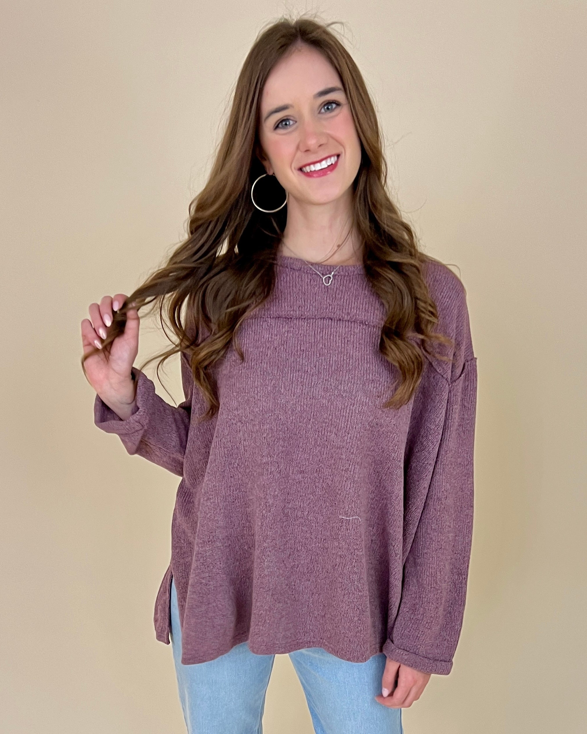 Call Me Later Taro Knit Boxy Raw Edge Top-Shop-Womens-Boutique-Clothing