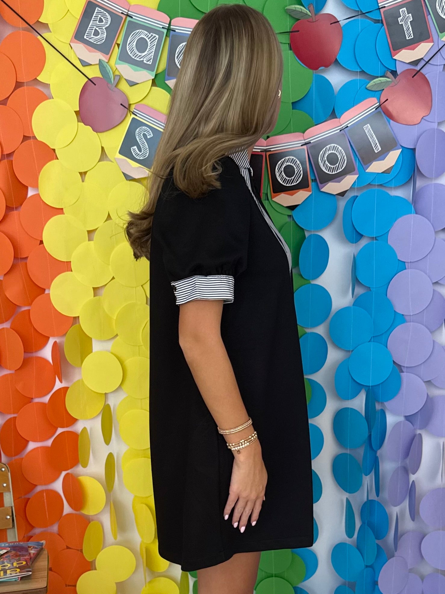 Sweet Spot Black V-Neck Stripe Dress-Shop-Womens-Boutique-Clothing