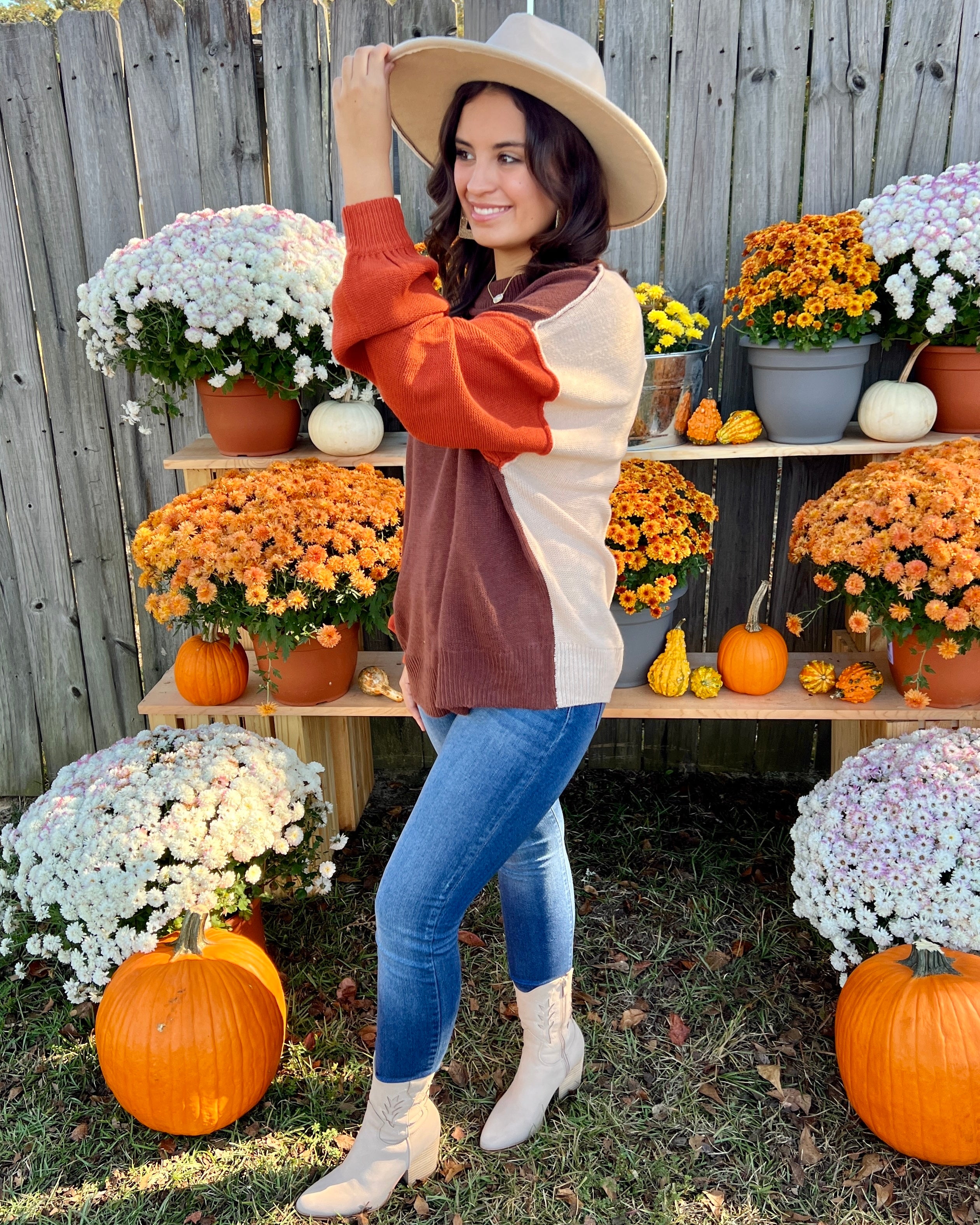 Go With It Brown Color Block Sweater-Shop-Womens-Boutique-Clothing