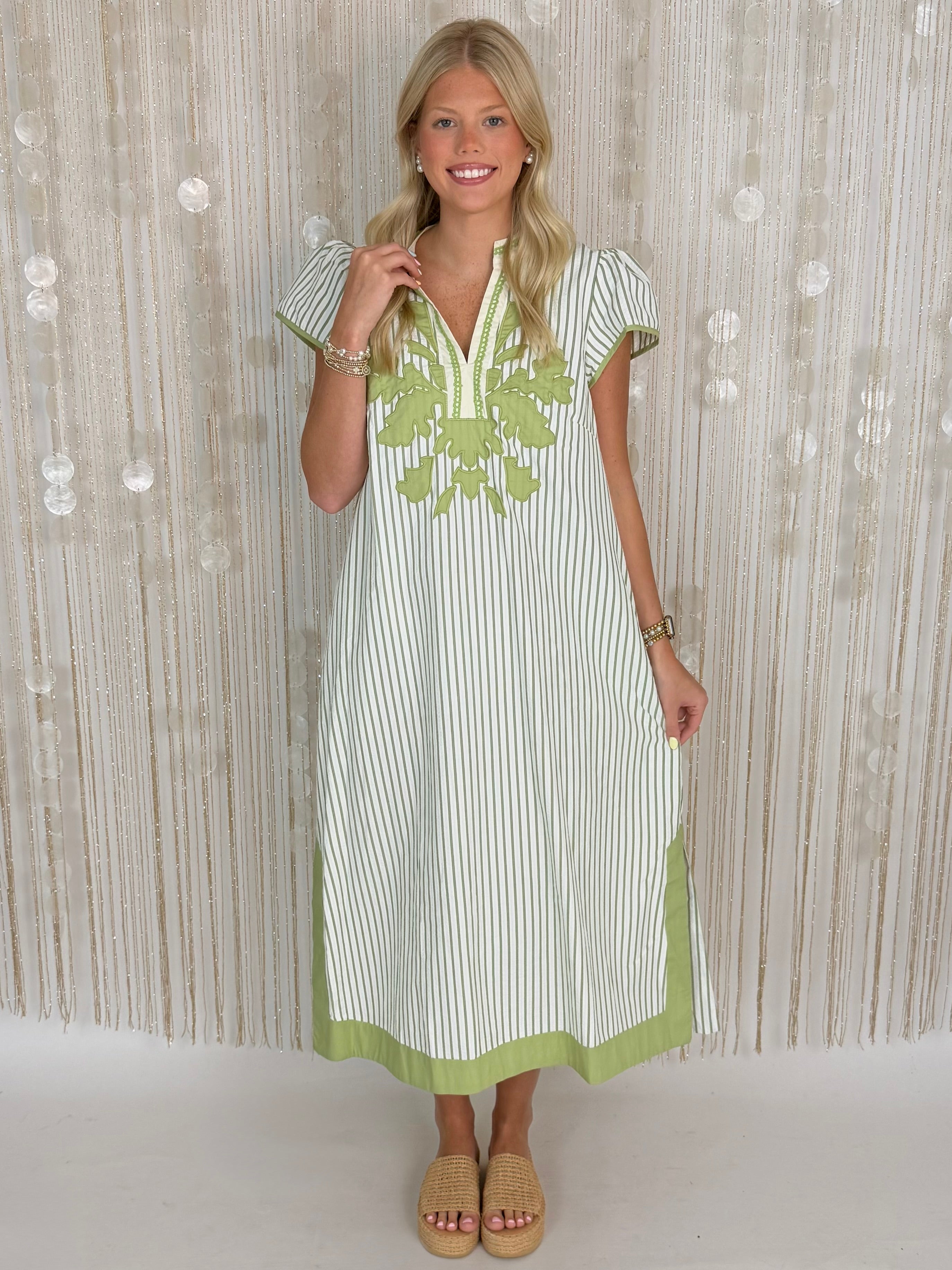 Floral Rush Sage Abstract Applique Midi Dress-Shop-Womens-Boutique-Clothing