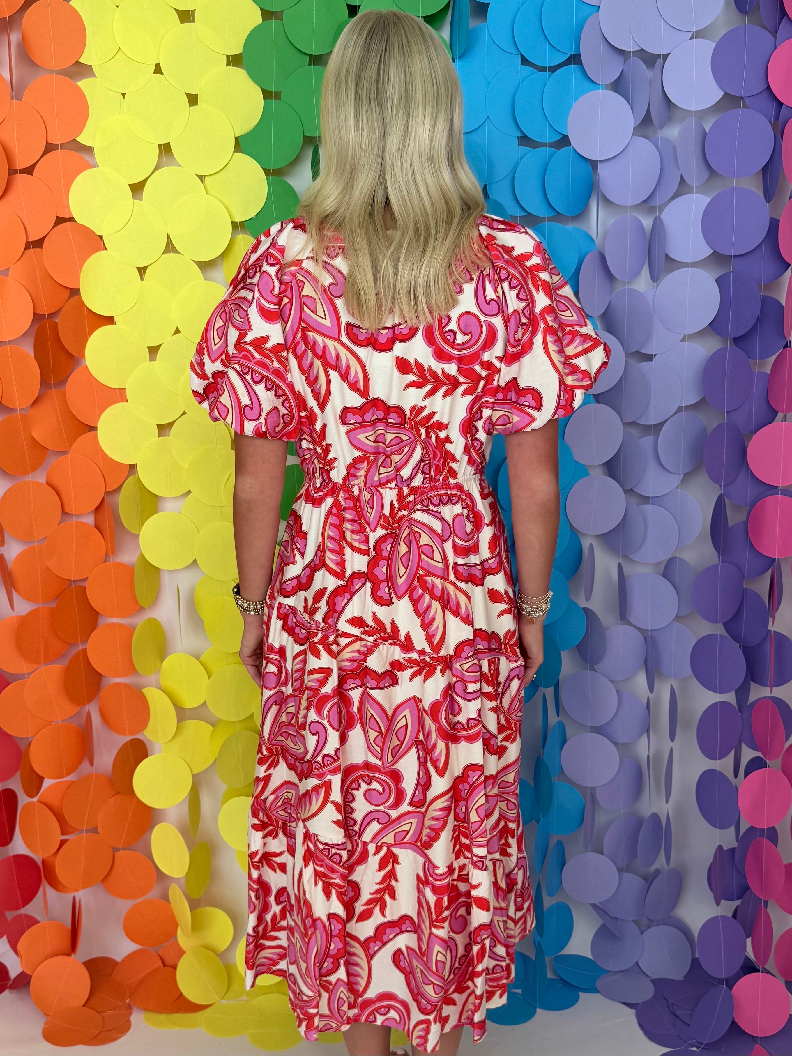 Easy To Remember Red Floral Midi Dress-Shop-Womens-Boutique-Clothing