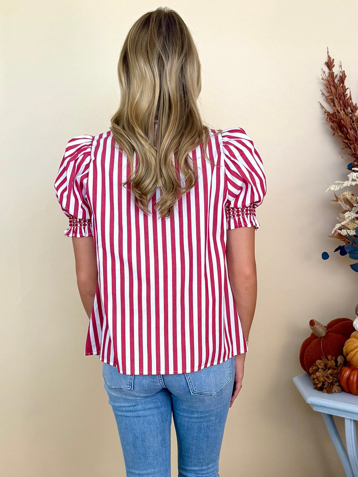Effortless Energy Red Striped Smocked Top-Shop-Womens-Boutique-Clothing