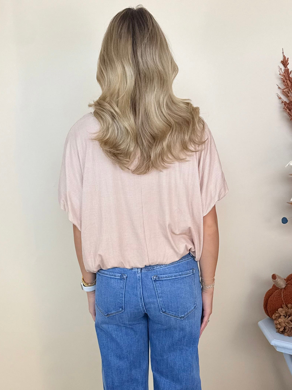 Treat Yourself Taupe Checkered Bubble Hem Top-Shop-Womens-Boutique-Clothing