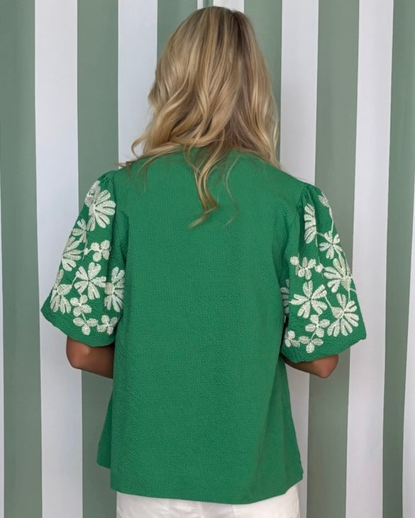 New Beginnings Green Embroidered Top-Shop-Womens-Boutique-Clothing