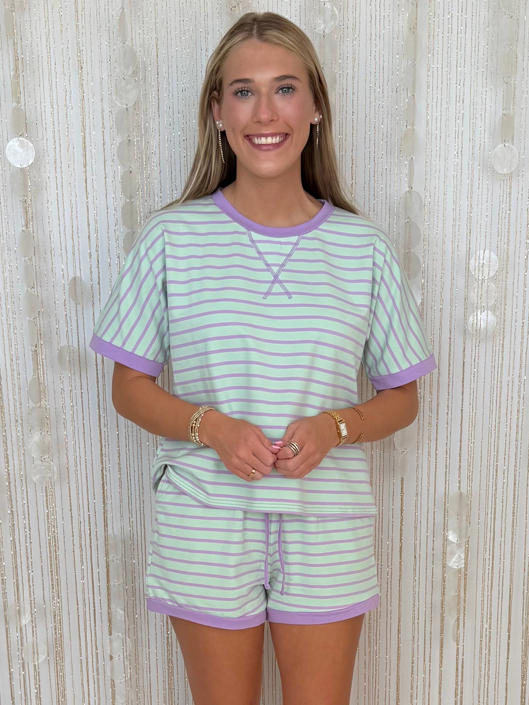 Sweet Staple Mint/Lavender Stripe Set-Shop-Womens-Boutique-Clothing