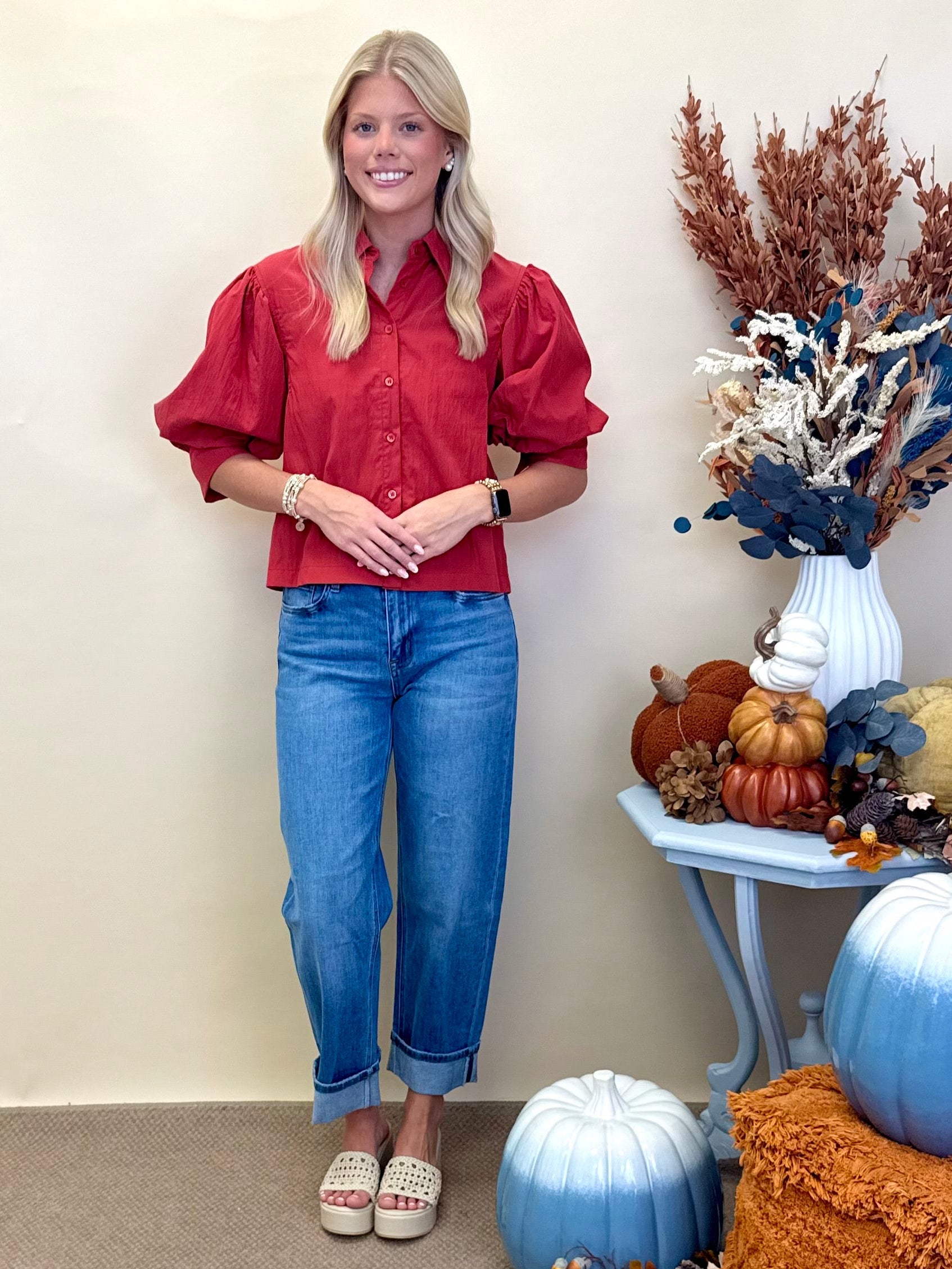 Sweet Intentions Tomato Button Down Top-Shop-Womens-Boutique-Clothing