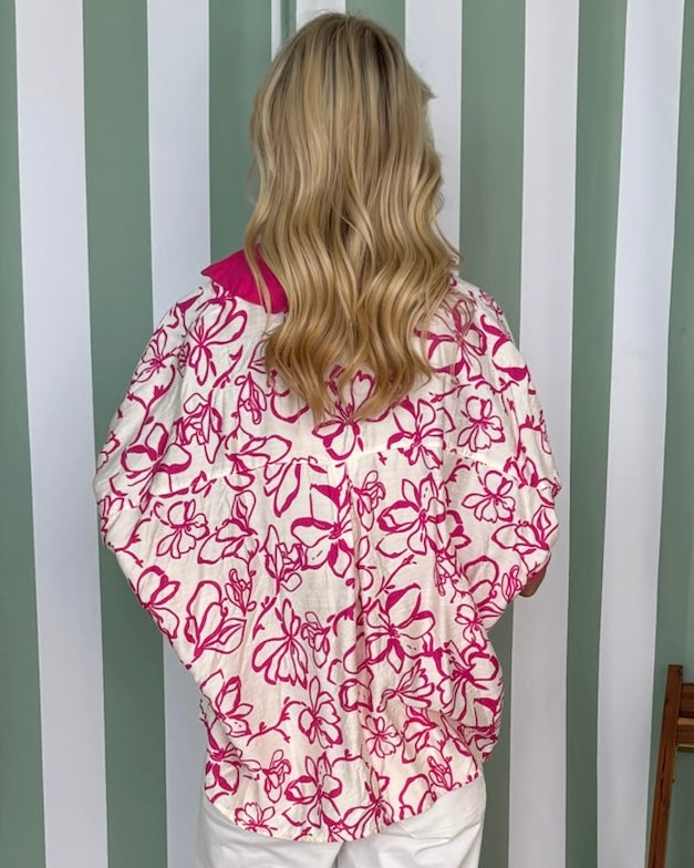 Flirty Moments Magenta Floral Banded Top-Shop-Womens-Boutique-Clothing