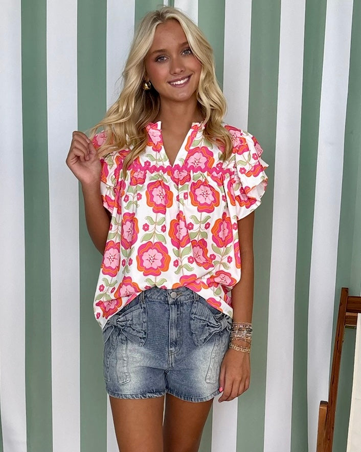 Shoreline Serenity Orchid Mutli Ruffle Top-Shop-Womens-Boutique-Clothing