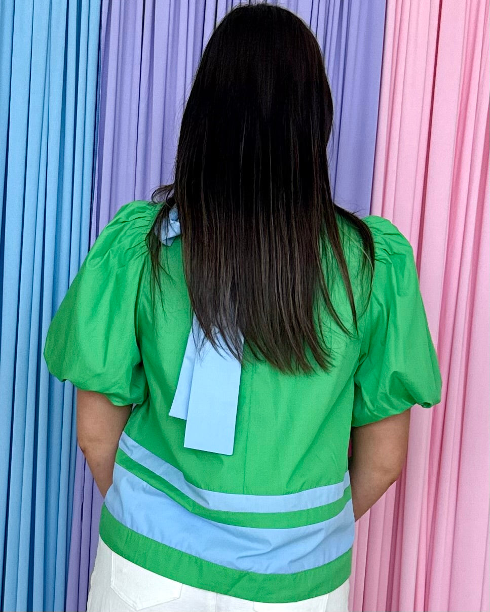 Chic Statement Green Stripe Accent Detail Top-Shop-Womens-Boutique-Clothing