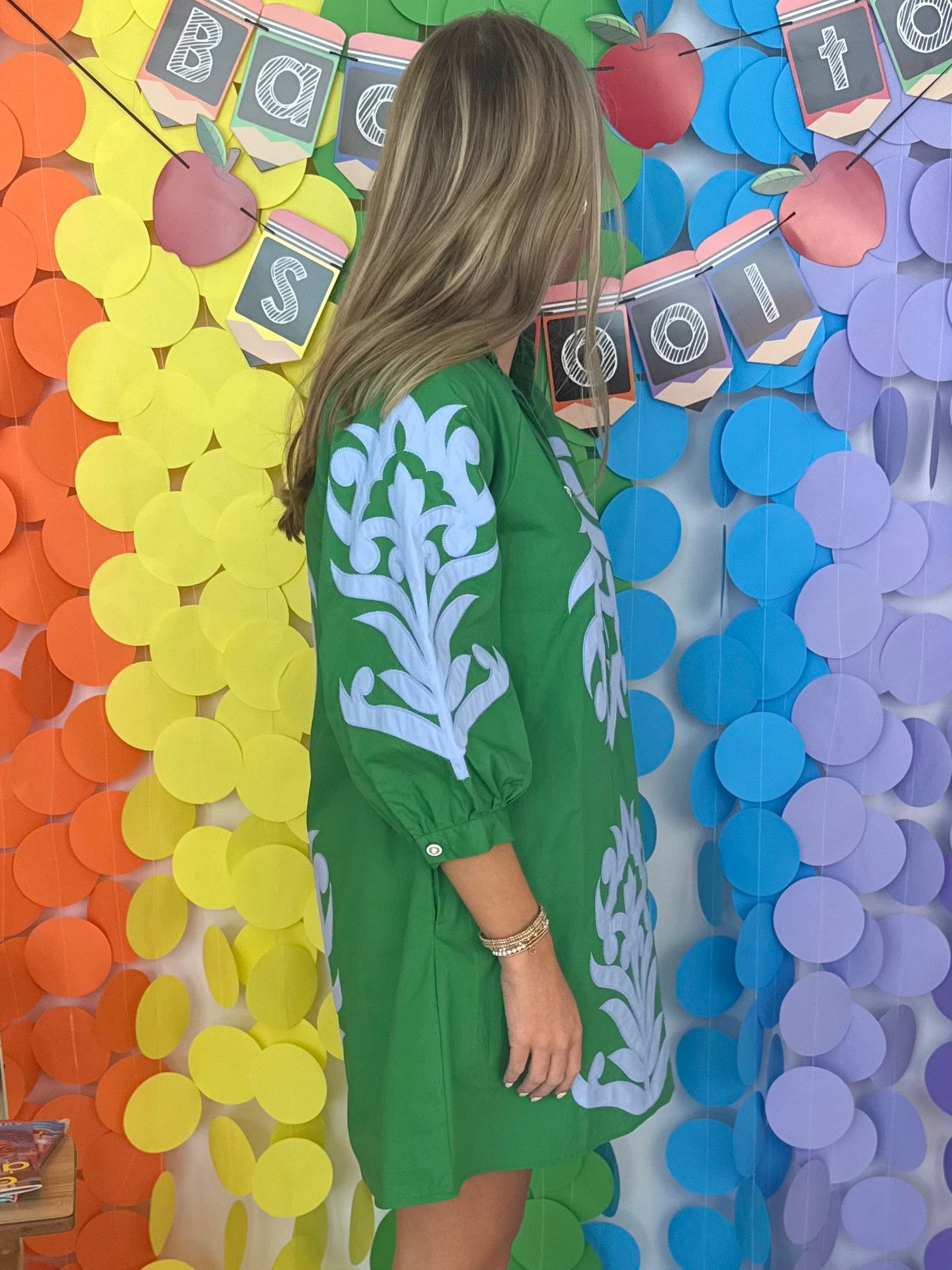 Well Defined Kelly Green Floral Applique Dress-Shop-Womens-Boutique-Clothing