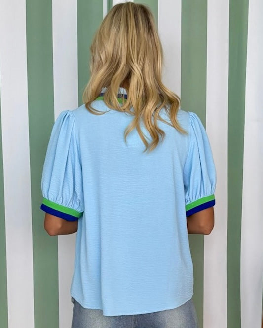Nothing Compares Sky Blue Stripe Trim Top-Shop-Womens-Boutique-Clothing