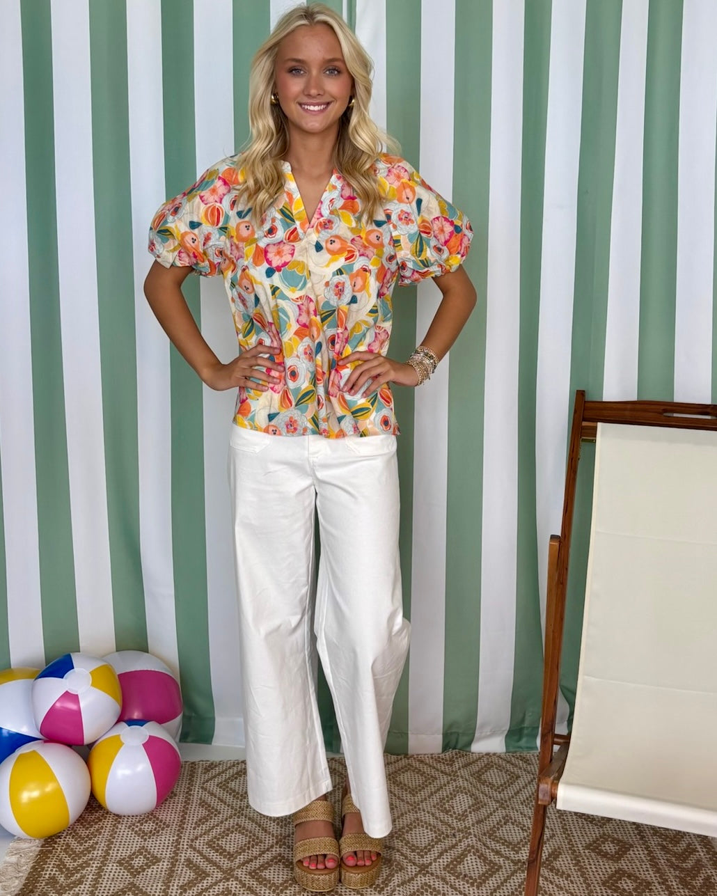 Treasured Times Yellow/Teal Floral Top-Shop-Womens-Boutique-Clothing