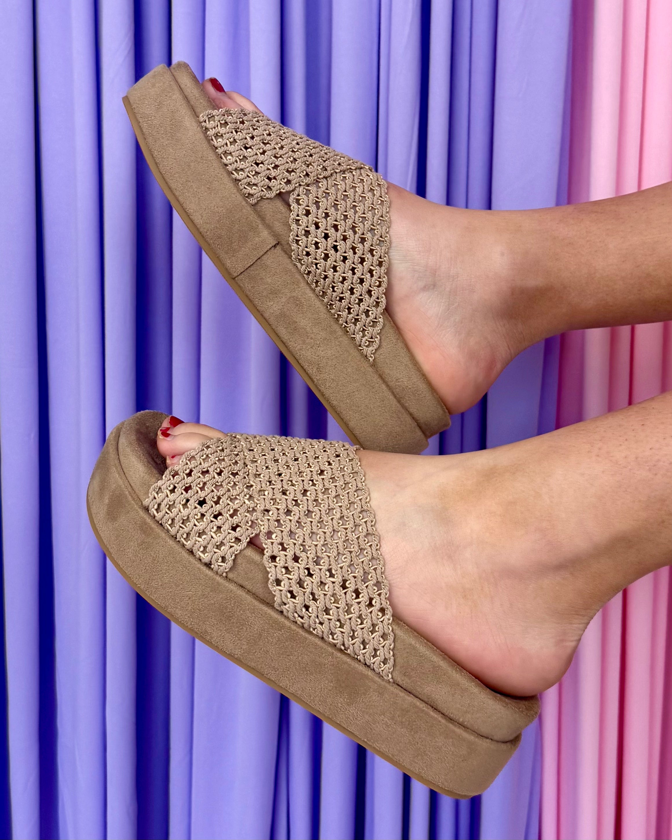 Valerie Taupe Crisscross Strap Sandal-Shop-Womens-Boutique-Clothing
