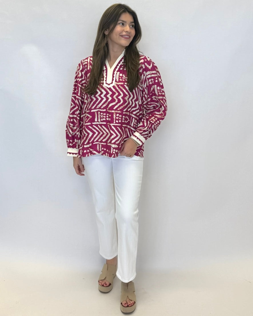 Darling Daze Magenta Tribal Print Top-Shop-Womens-Boutique-Clothing