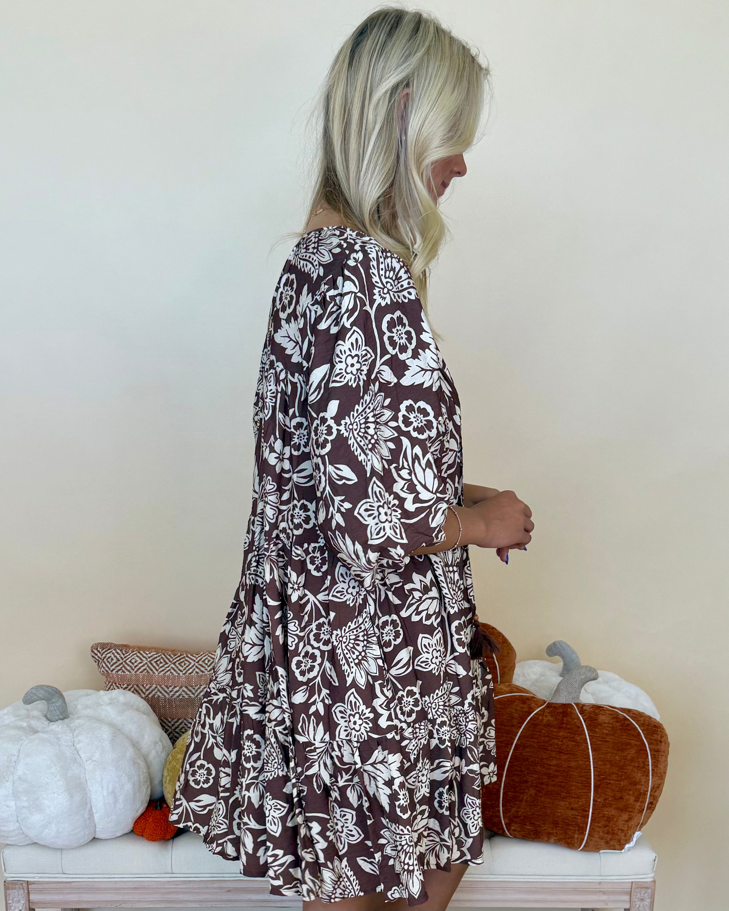 Uptown Views Mocha Print Babydoll Dress-Shop-Womens-Boutique-Clothing