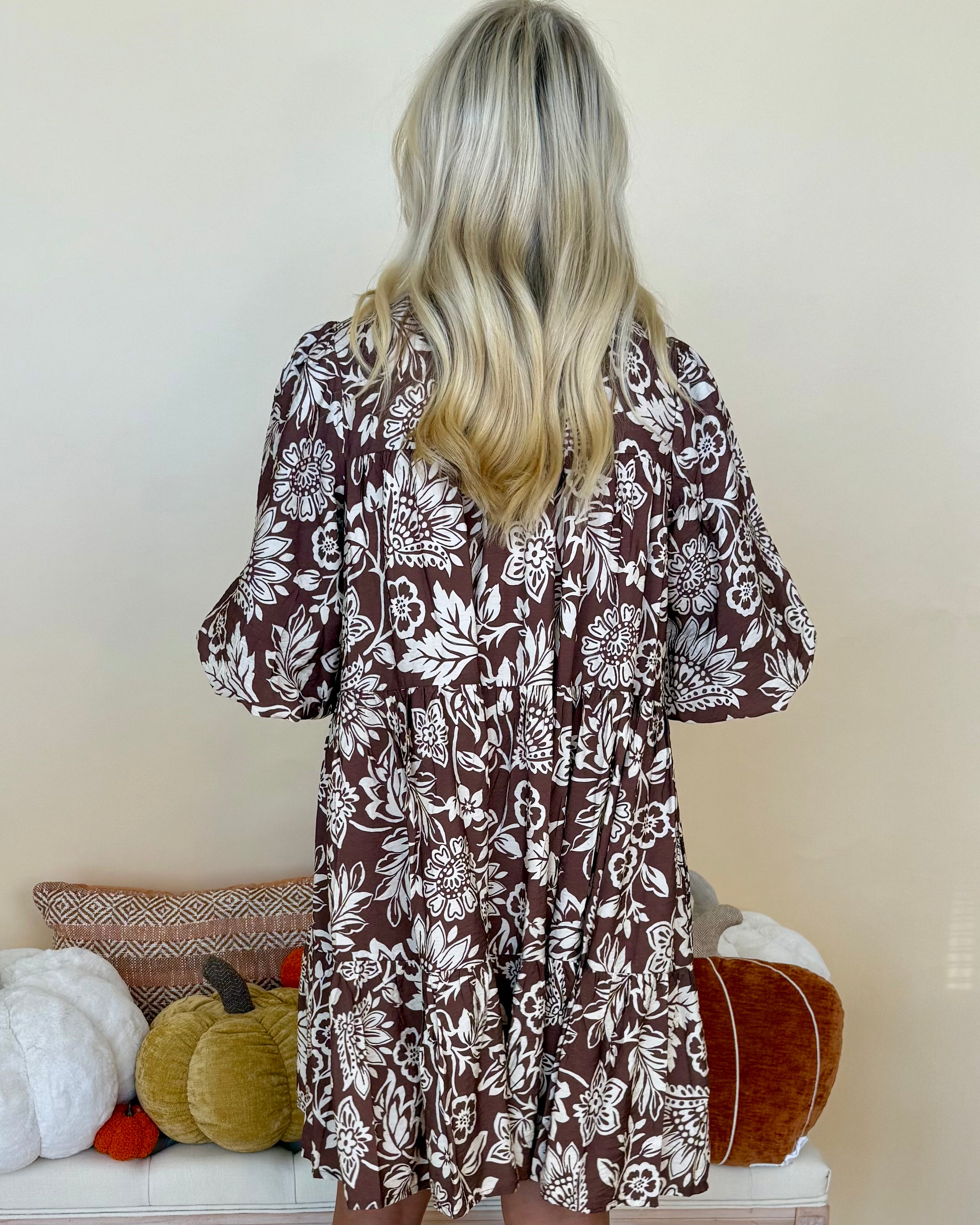 Uptown Views Mocha Print Babydoll Dress-Shop-Womens-Boutique-Clothing