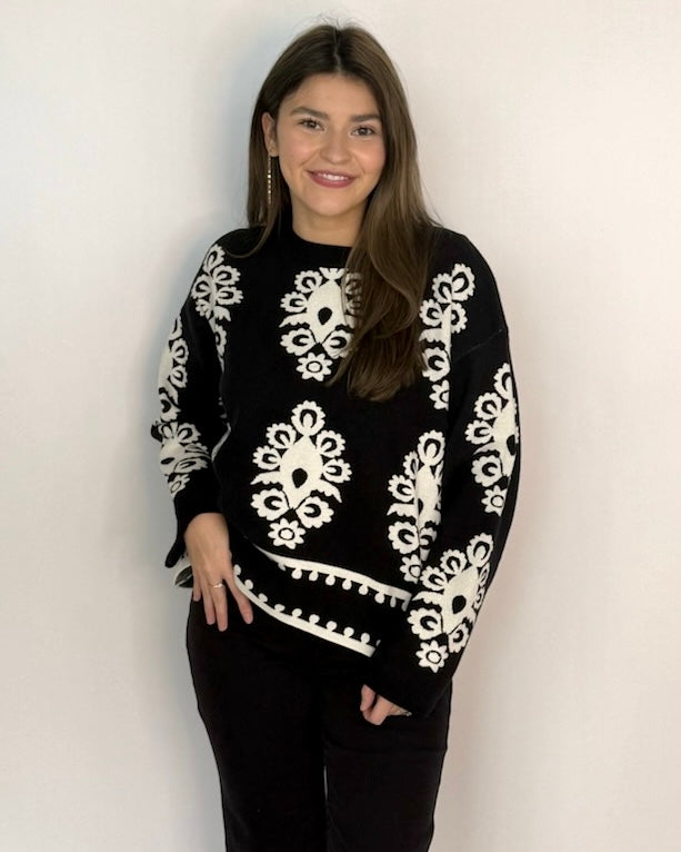 Easy Days Black Print Sweater-Shop-Womens-Boutique-Clothing