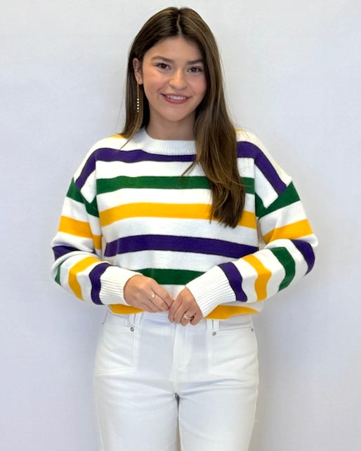 All Possible Ivory Mardi Gras Stripe Sweater-Shop-Womens-Boutique-Clothing