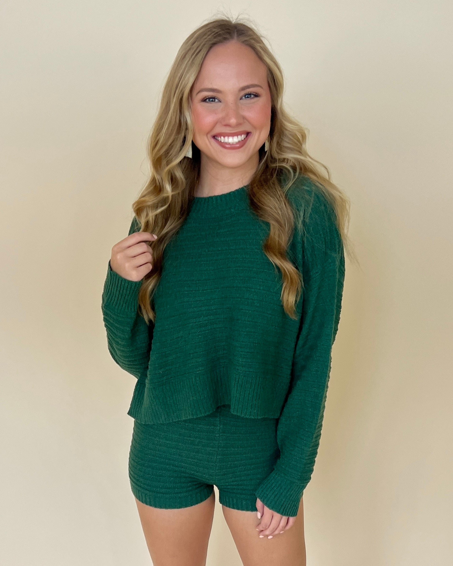 Two Is A Party Hunter Green Ribbed Sweater and Shorts Set-Shop-Womens-Boutique-Clothing