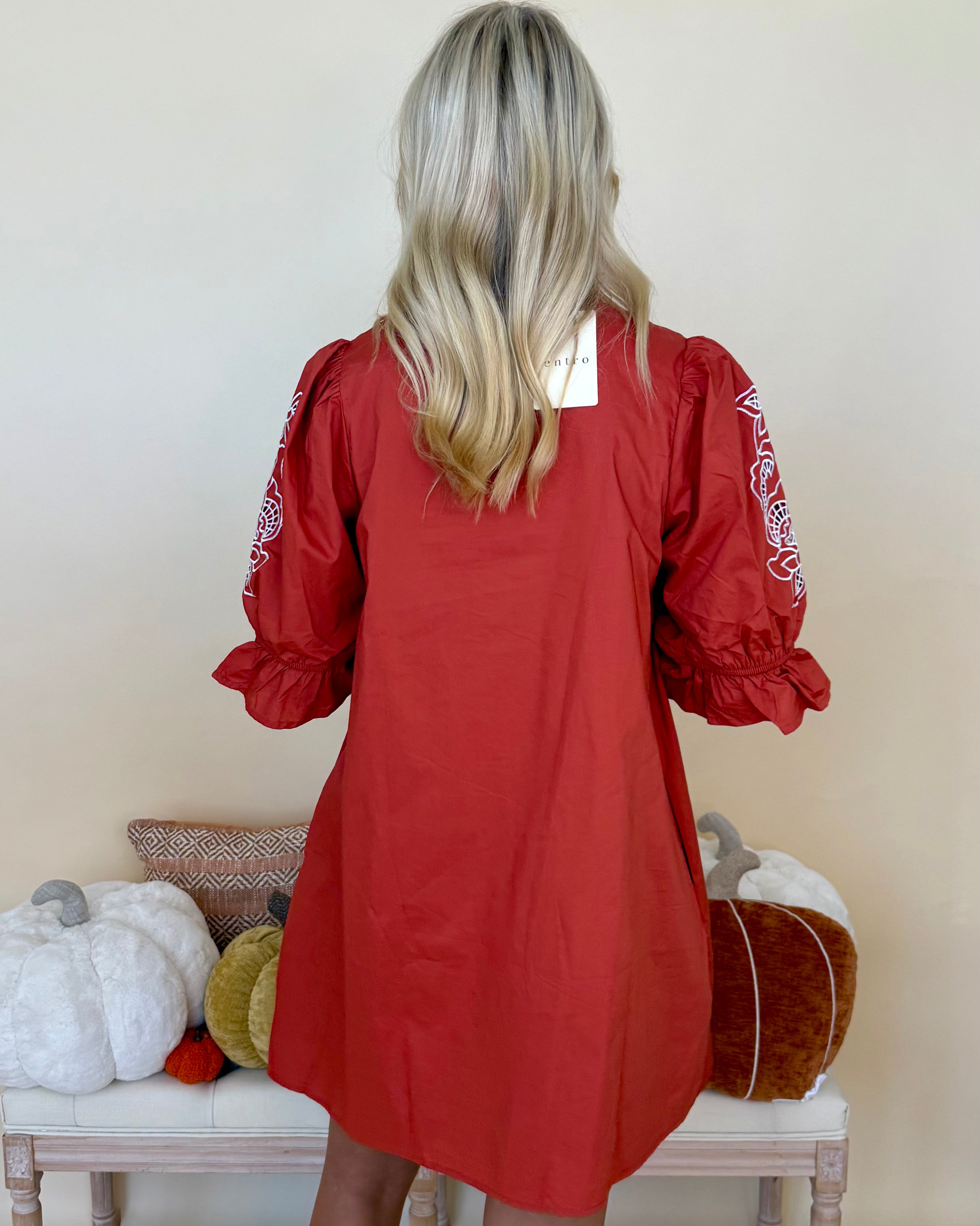 Threaded Grace Rust Floral Embroidered Dress-Shop-Womens-Boutique-Clothing