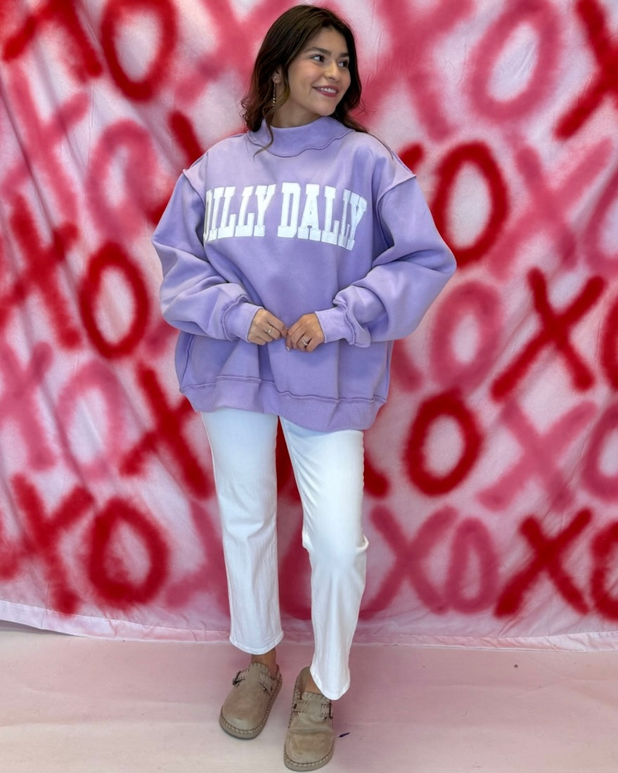 Lavender “Dilly Dally” Mock Neck Sweatshirt-Shop-Womens-Boutique-Clothing
