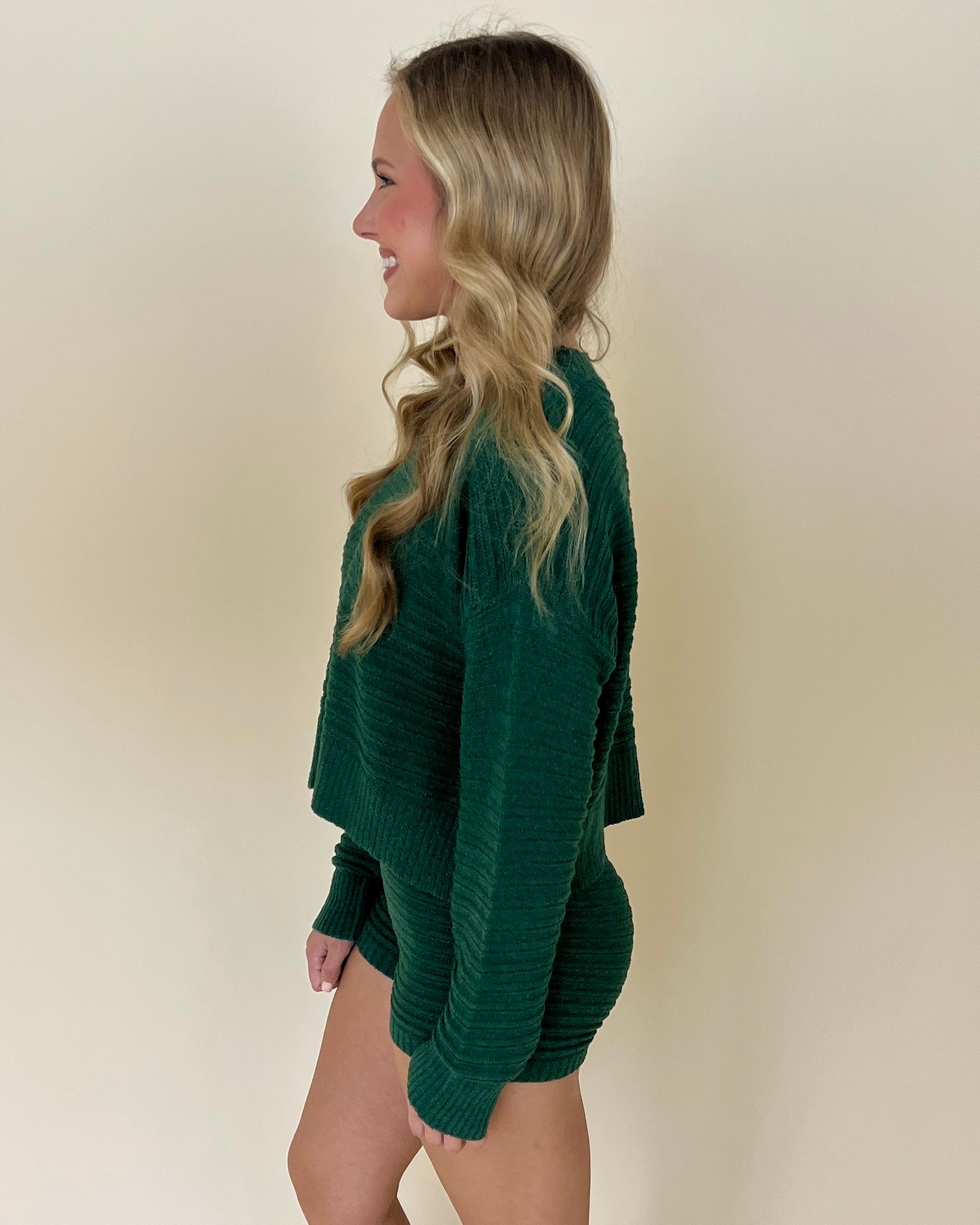 Two Is A Party Hunter Green Ribbed Sweater and Shorts Set-Shop-Womens-Boutique-Clothing