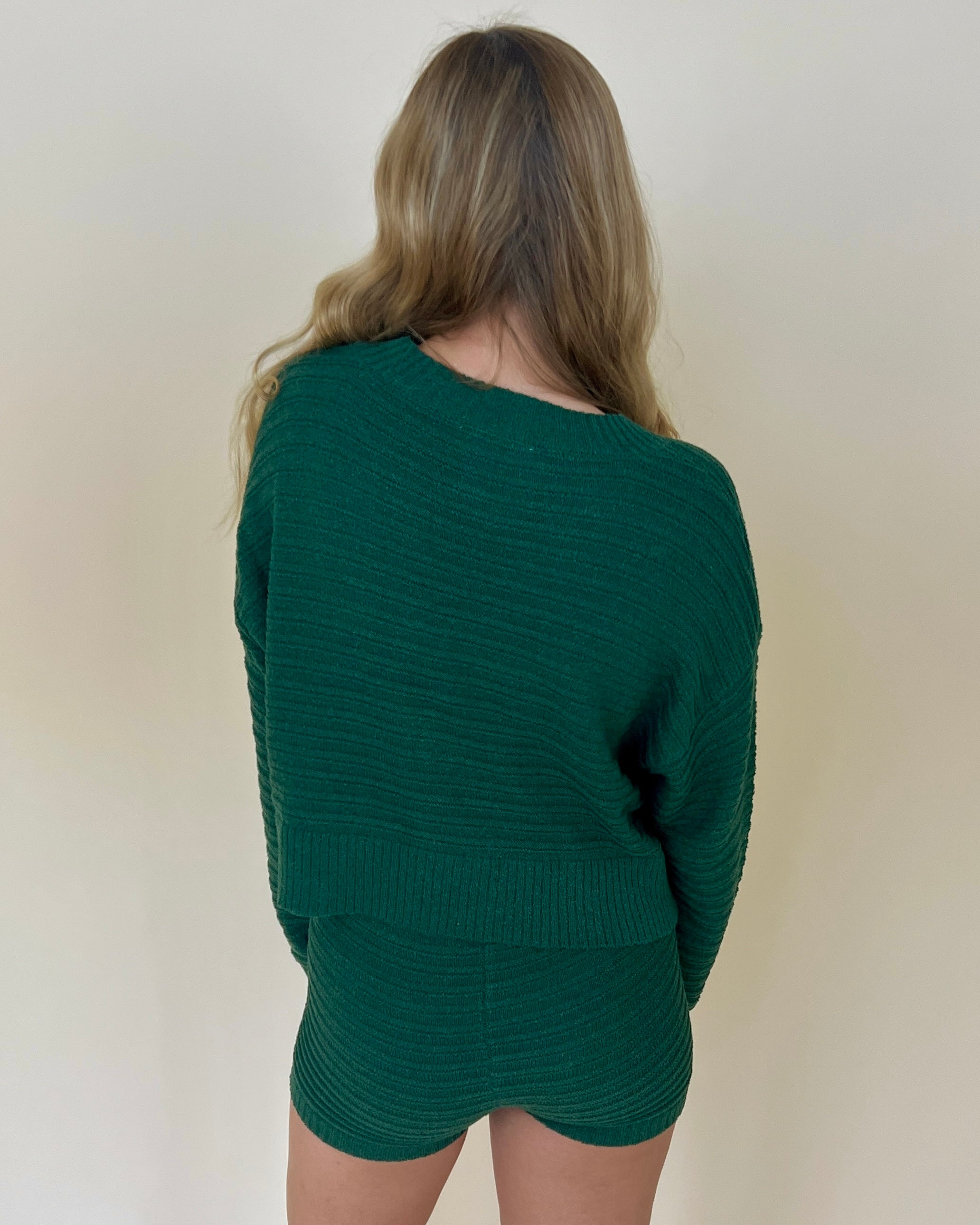 Two Is A Party Hunter Green Ribbed Sweater and Shorts Set-Shop-Womens-Boutique-Clothing