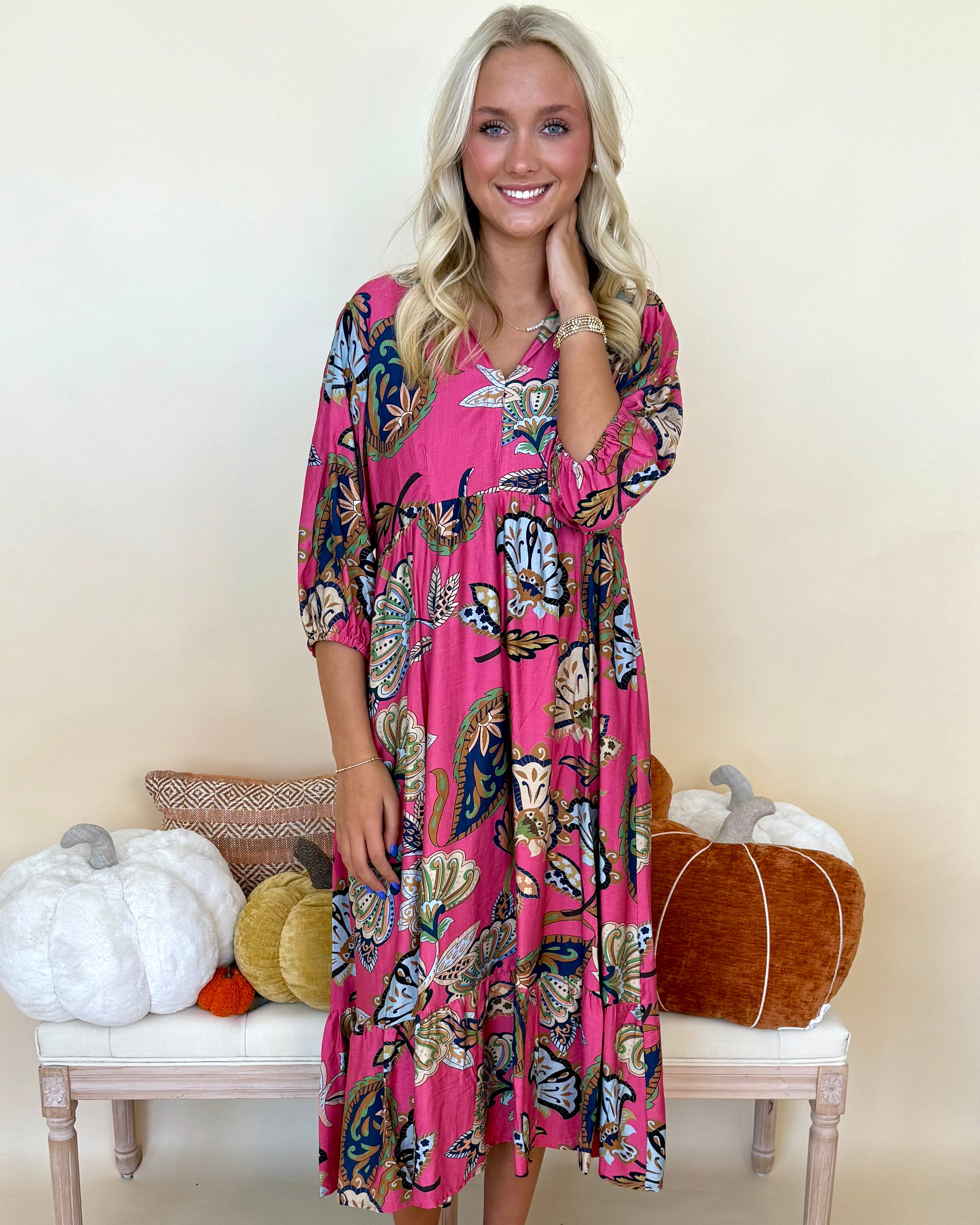 Next Things Next Pink Paisley Midi Dress-Shop-Womens-Boutique-Clothing