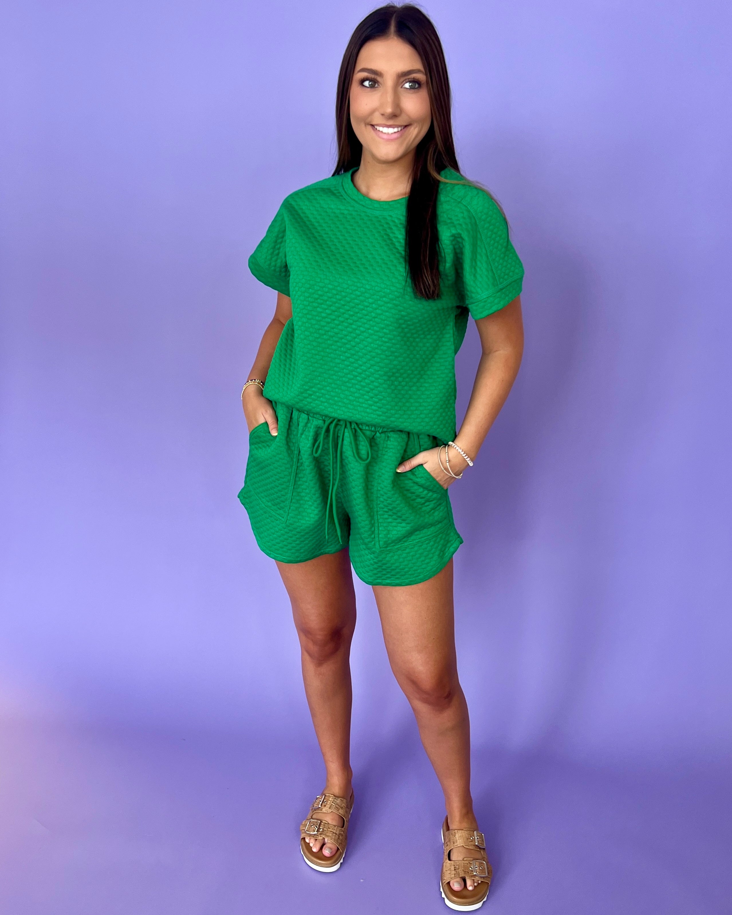 Going Places Green Textured Shorts-Shop-Womens-Boutique-Clothing