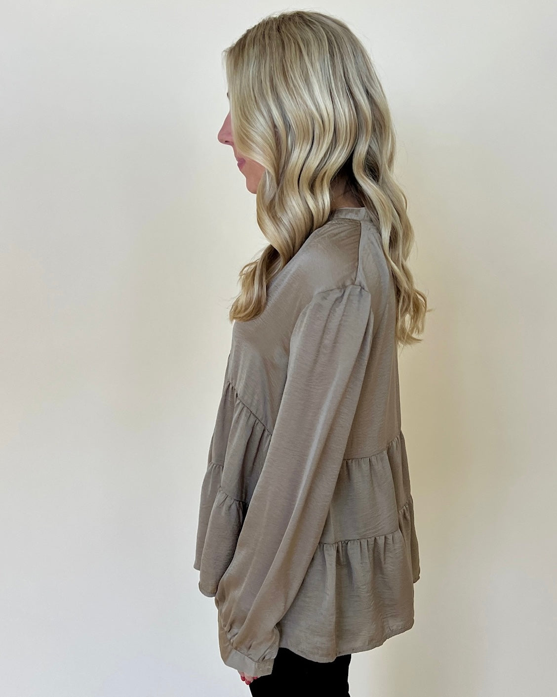 Back Together Taupe Satin Button Top-Shop-Womens-Boutique-Clothing