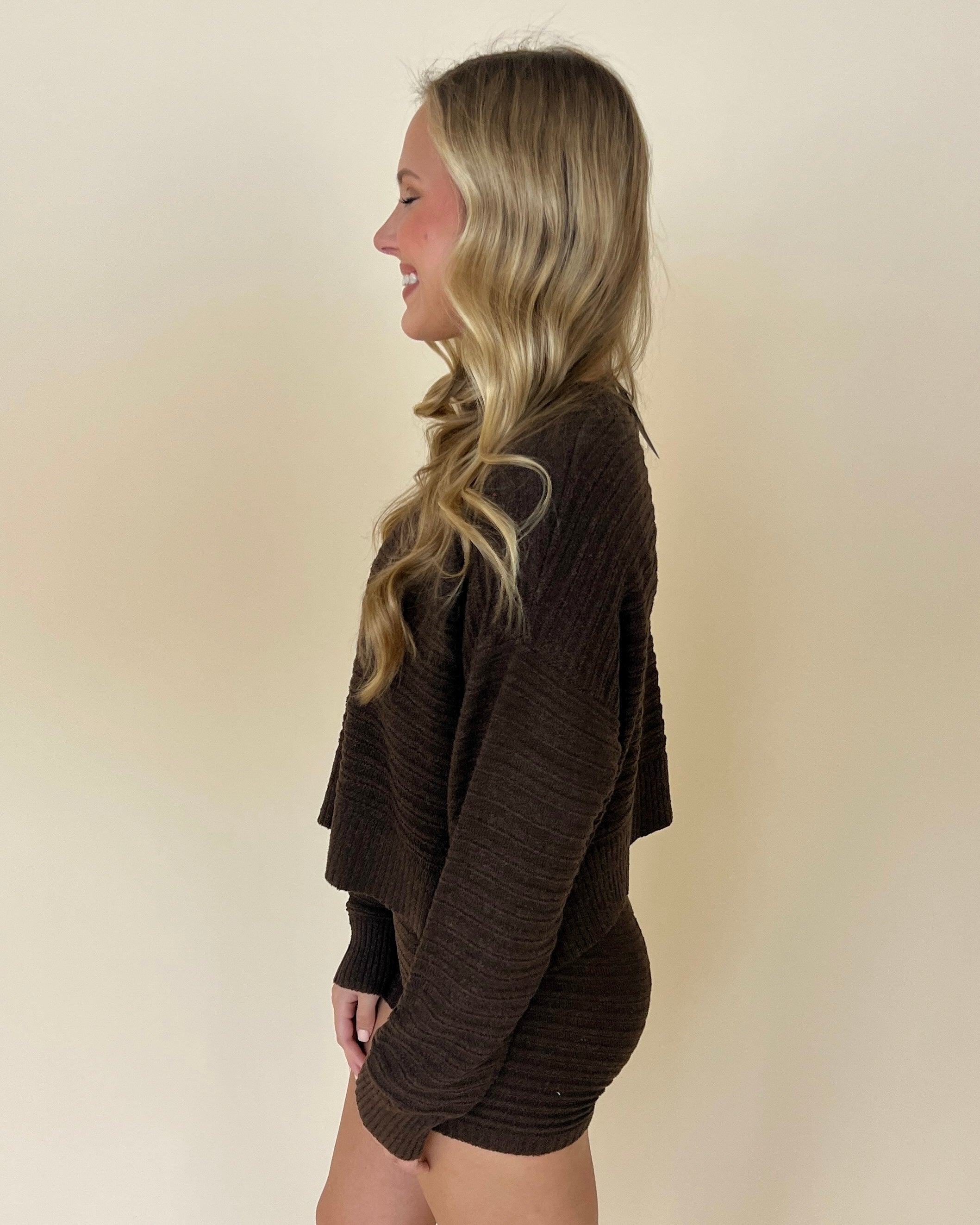 Two Is A Party Dark Chocolate Ribbed Sweater and Shorts Set-Shop-Womens-Boutique-Clothing