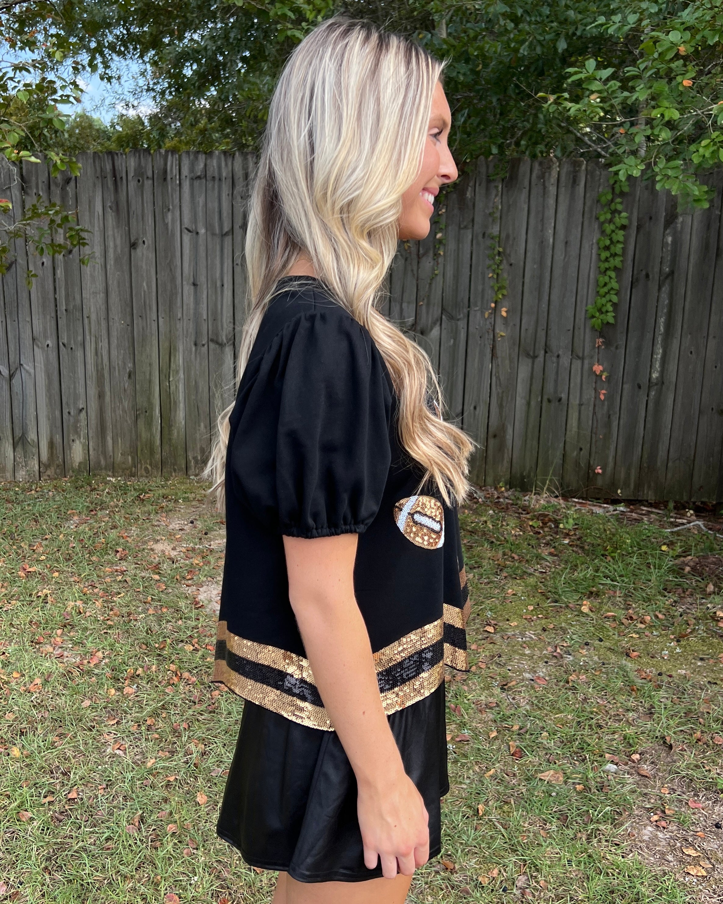 Can't Lose Gold Black Sequin Football Top-Shop-Womens-Boutique-Clothing
