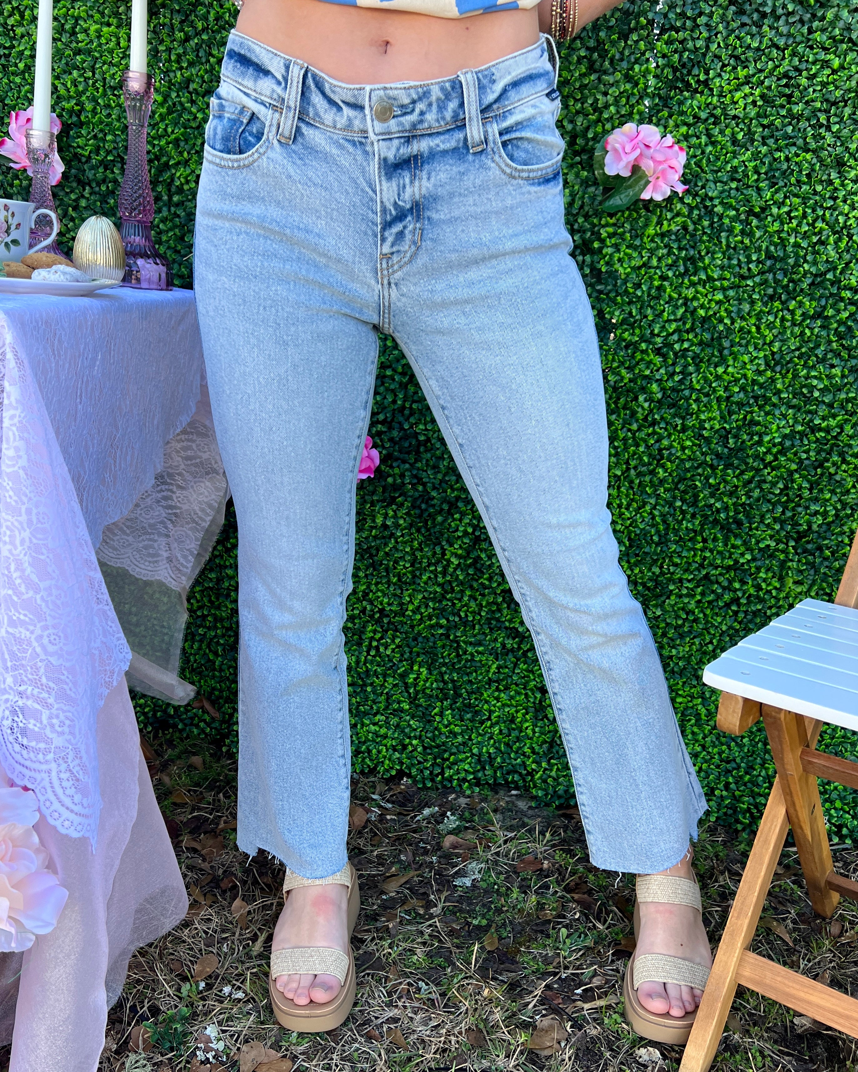 All Good Things Light Denim Mid Rise Crop Flare Jeans-Shop-Womens-Boutique-Clothing