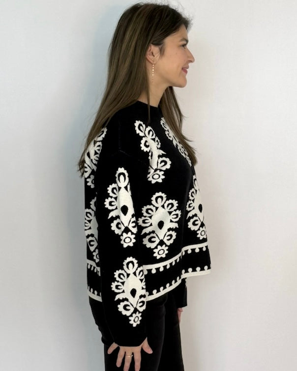 Easy Days Black Print Sweater-Shop-Womens-Boutique-Clothing