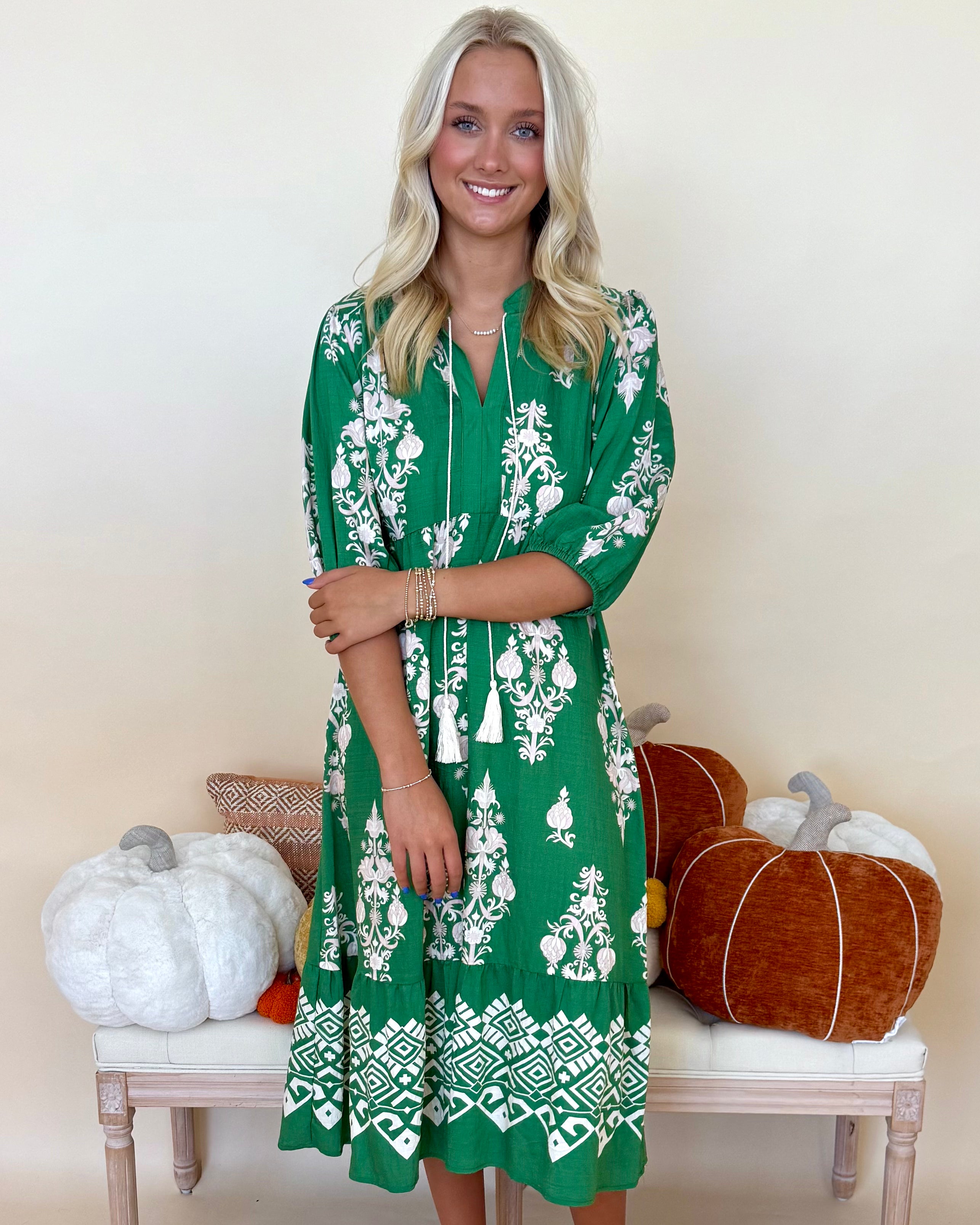 Casual Outing Green Abstract Tie Midi Dress-Shop-Womens-Boutique-Clothing