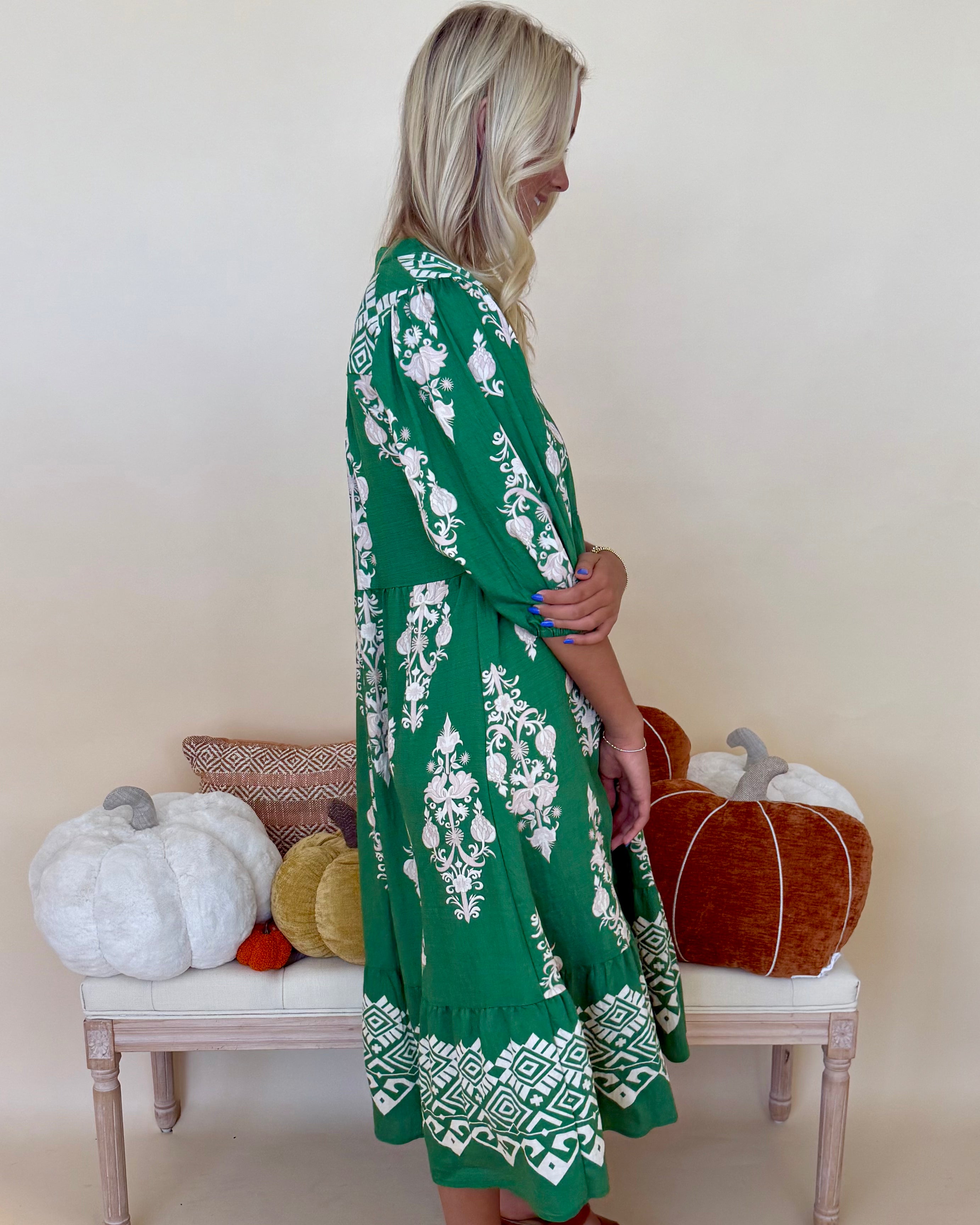 Casual Outing Green Abstract Tie Midi Dress-Shop-Womens-Boutique-Clothing