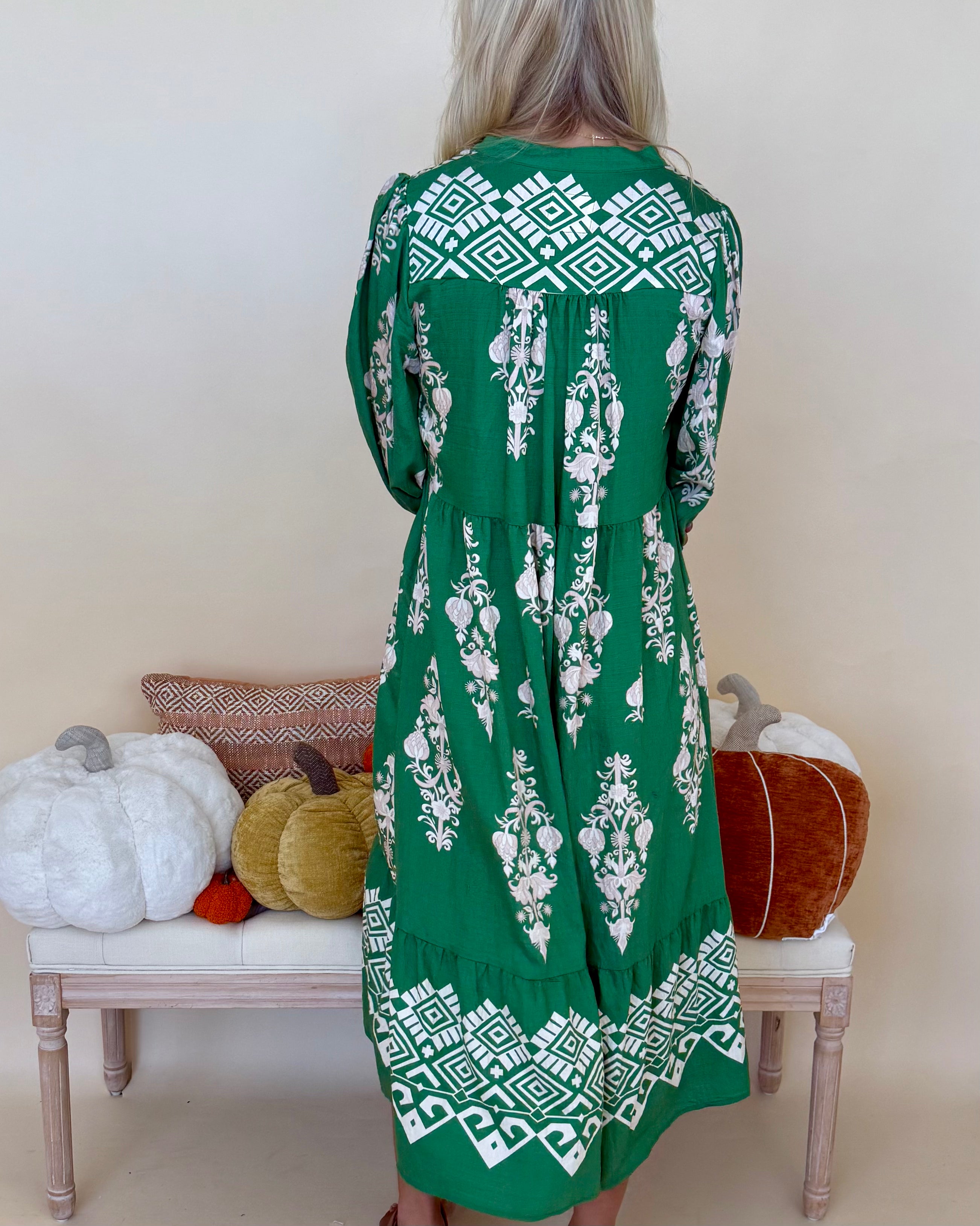 Casual Outing Green Abstract Tie Midi Dress-Shop-Womens-Boutique-Clothing