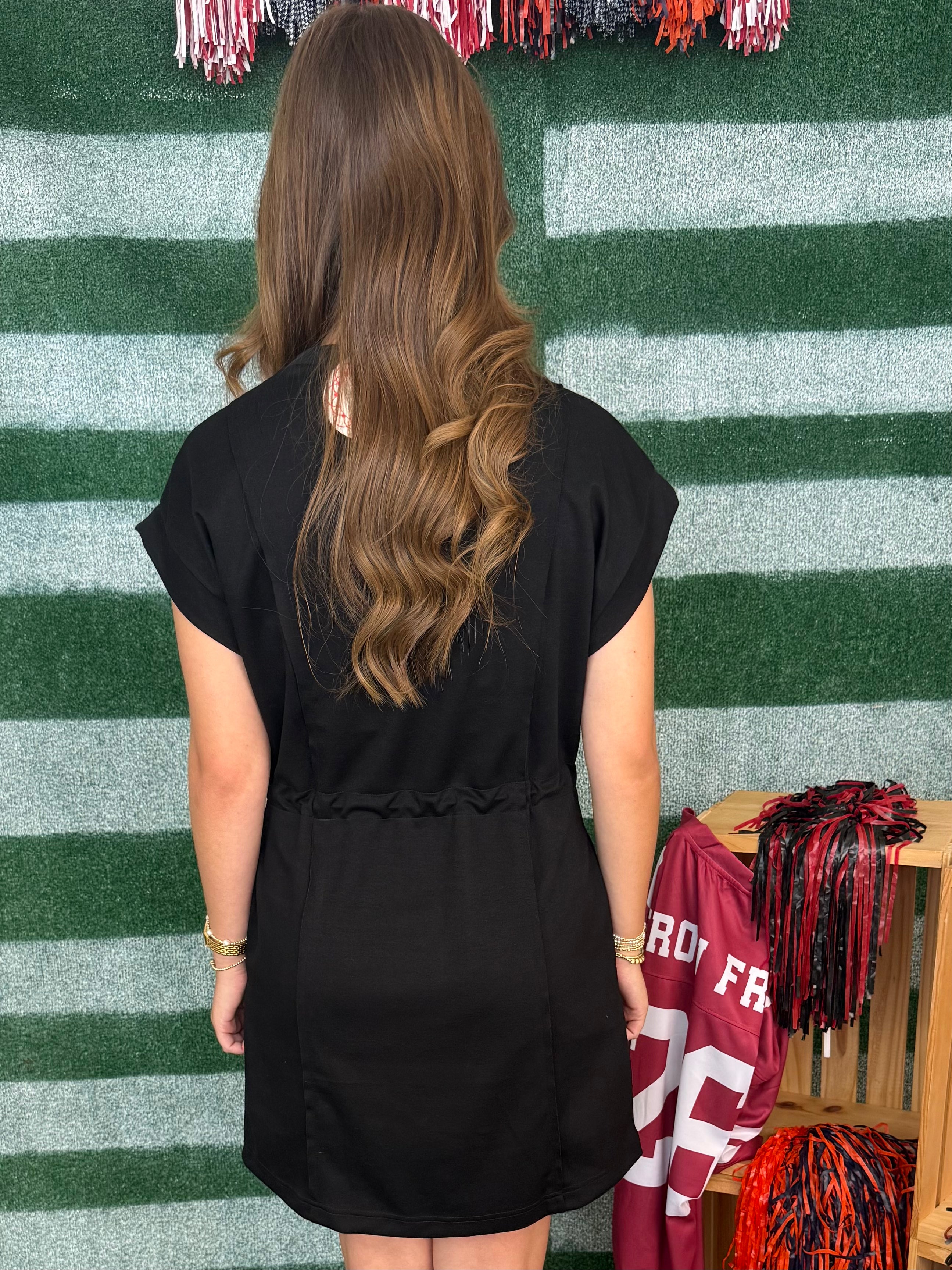 Game Day Afterglow Black Luxe Knit Pleated Dress-Shop-Womens-Boutique-Clothing