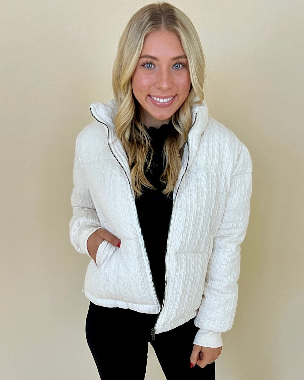Winter Ridges Ivory Cable Knit Puffer-Shop-Womens-Boutique-Clothing