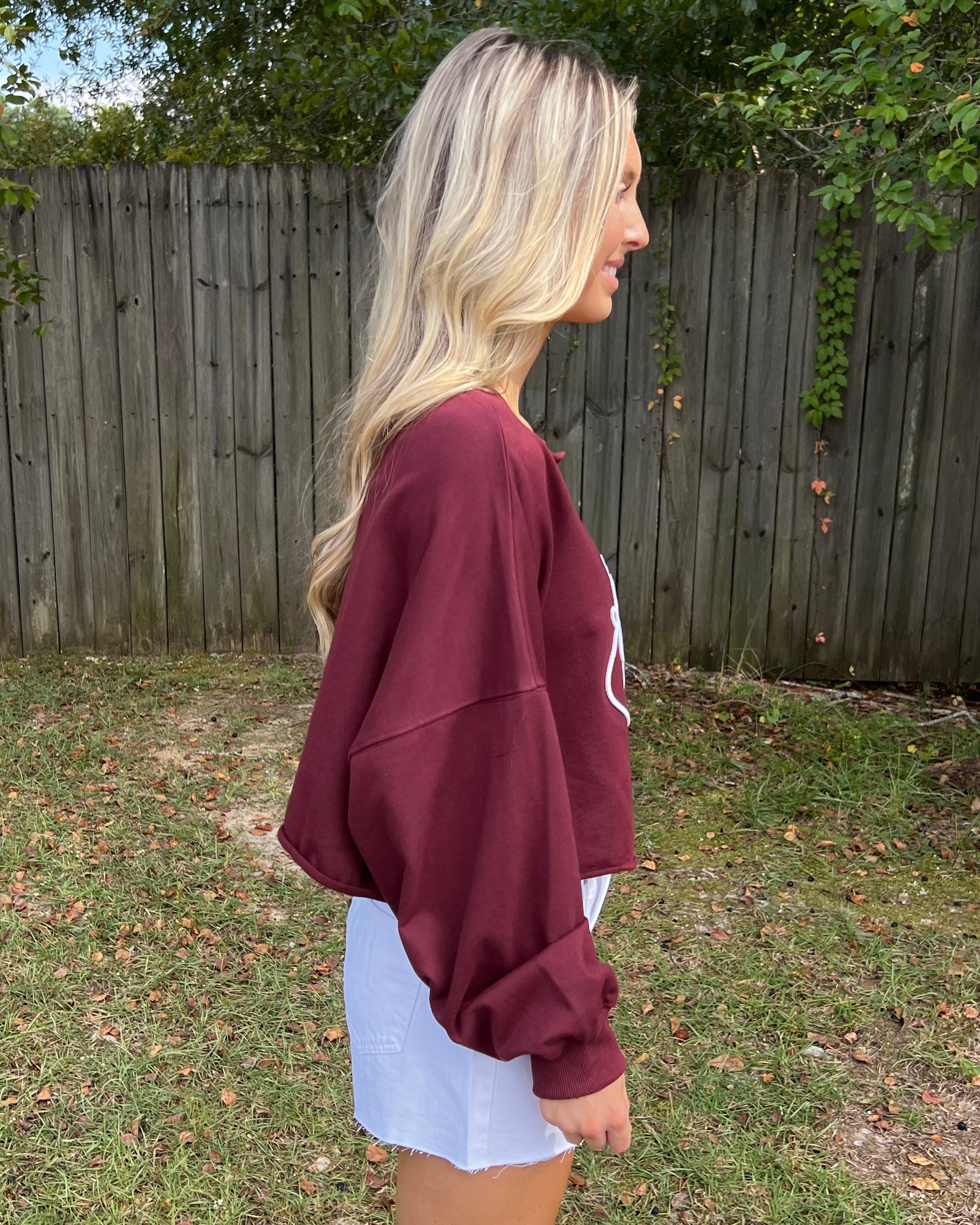 Top Tailgate Maroon Game Day Crop Sweatshirt-Shop-Womens-Boutique-Clothing