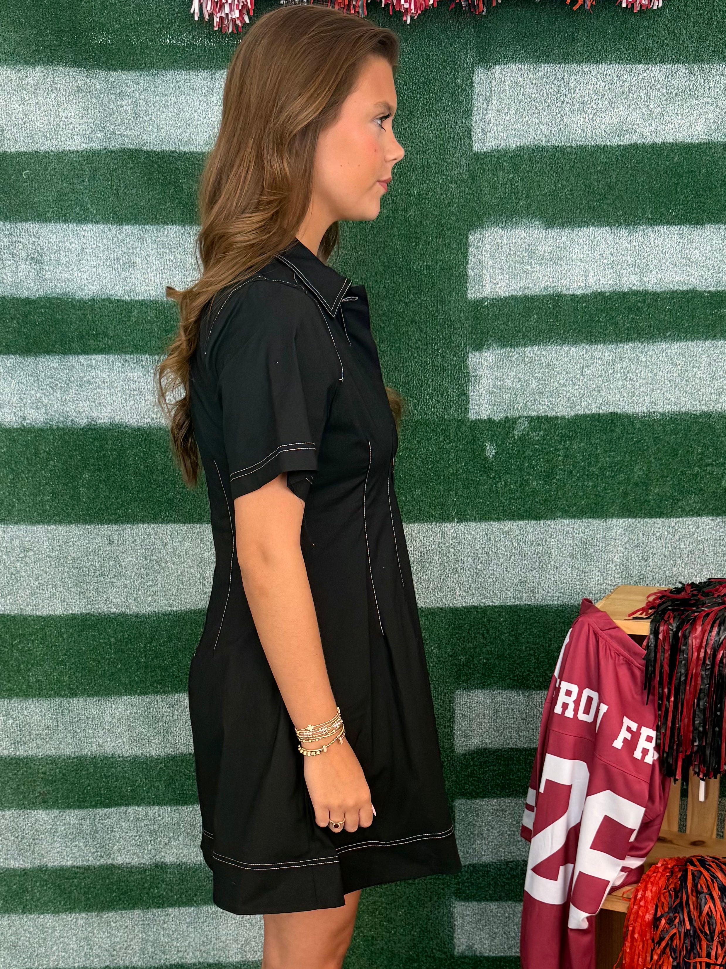 Sideline Society Black Front Placket Dress-Shop-Womens-Boutique-Clothing