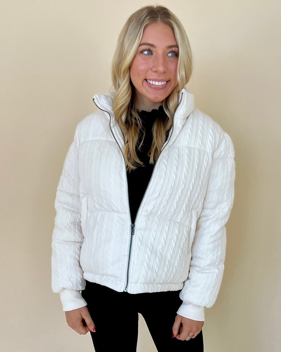 Winter Ridges Ivory Cable Knit Puffer-Shop-Womens-Boutique-Clothing
