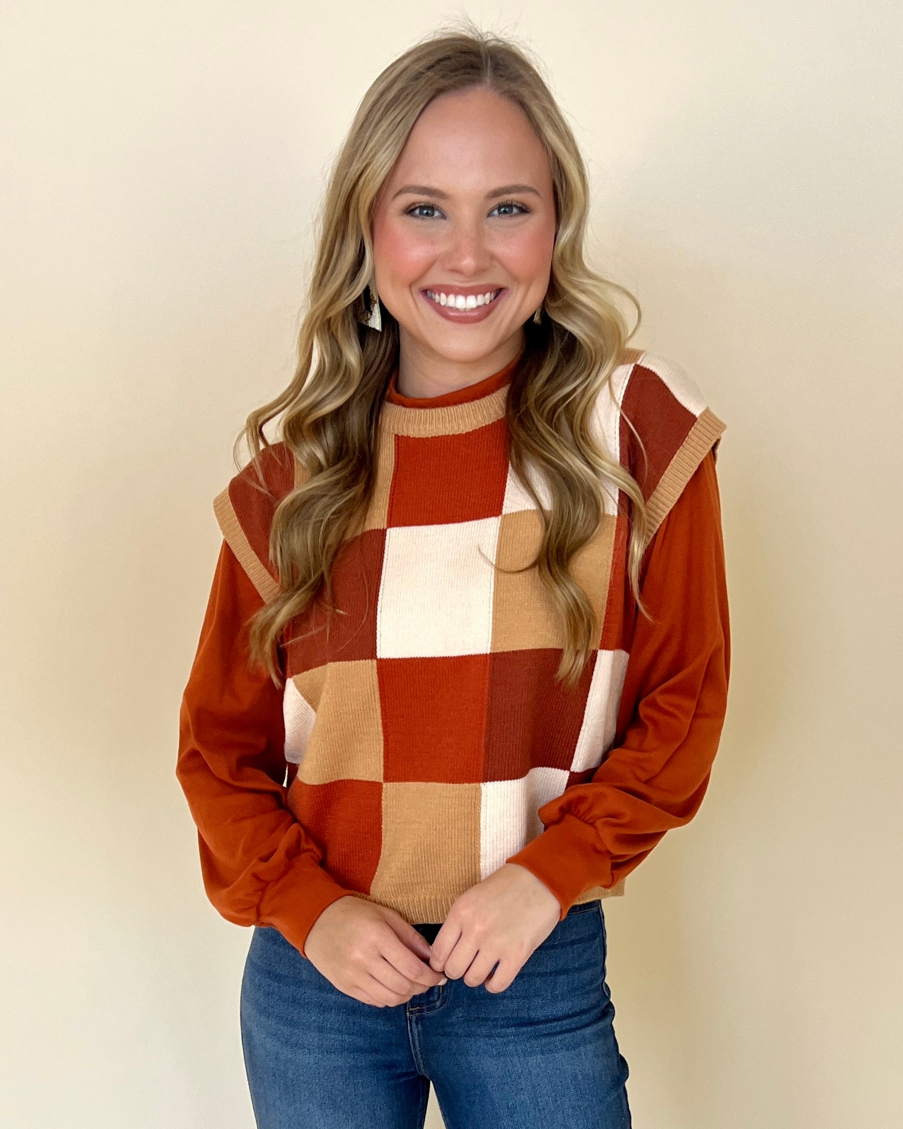 Looking For You Brown Multi Checkered Sweater-Shop-Womens-Boutique-Clothing