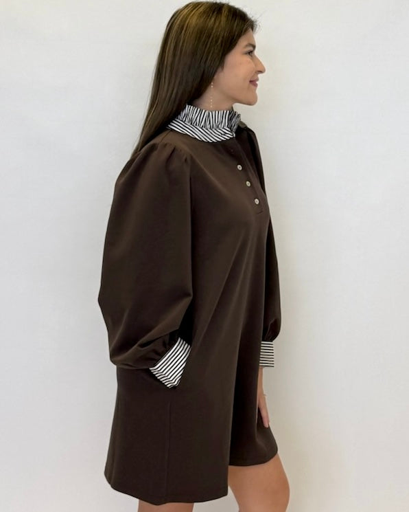 Simple Ideas Brown Stripe Accent Dress-Shop-Womens-Boutique-Clothing